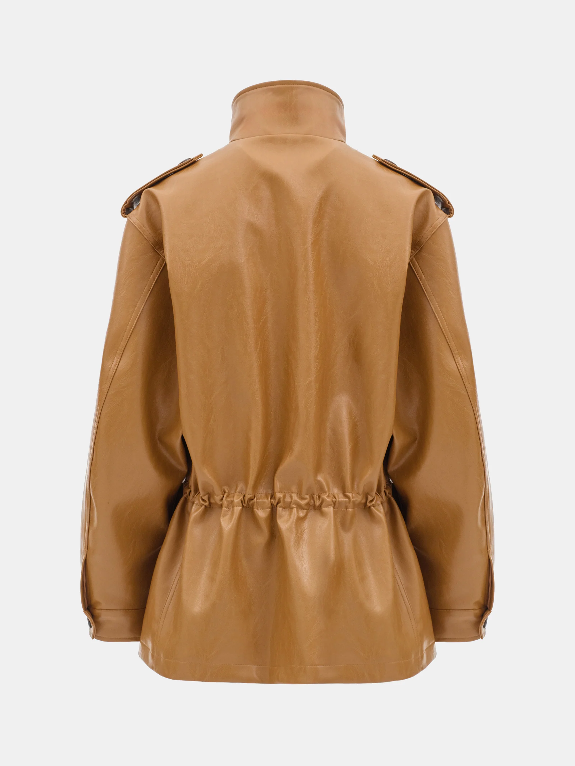 Ferro High-Neck Faux-Leather Field Jacket, Brown - Image 6