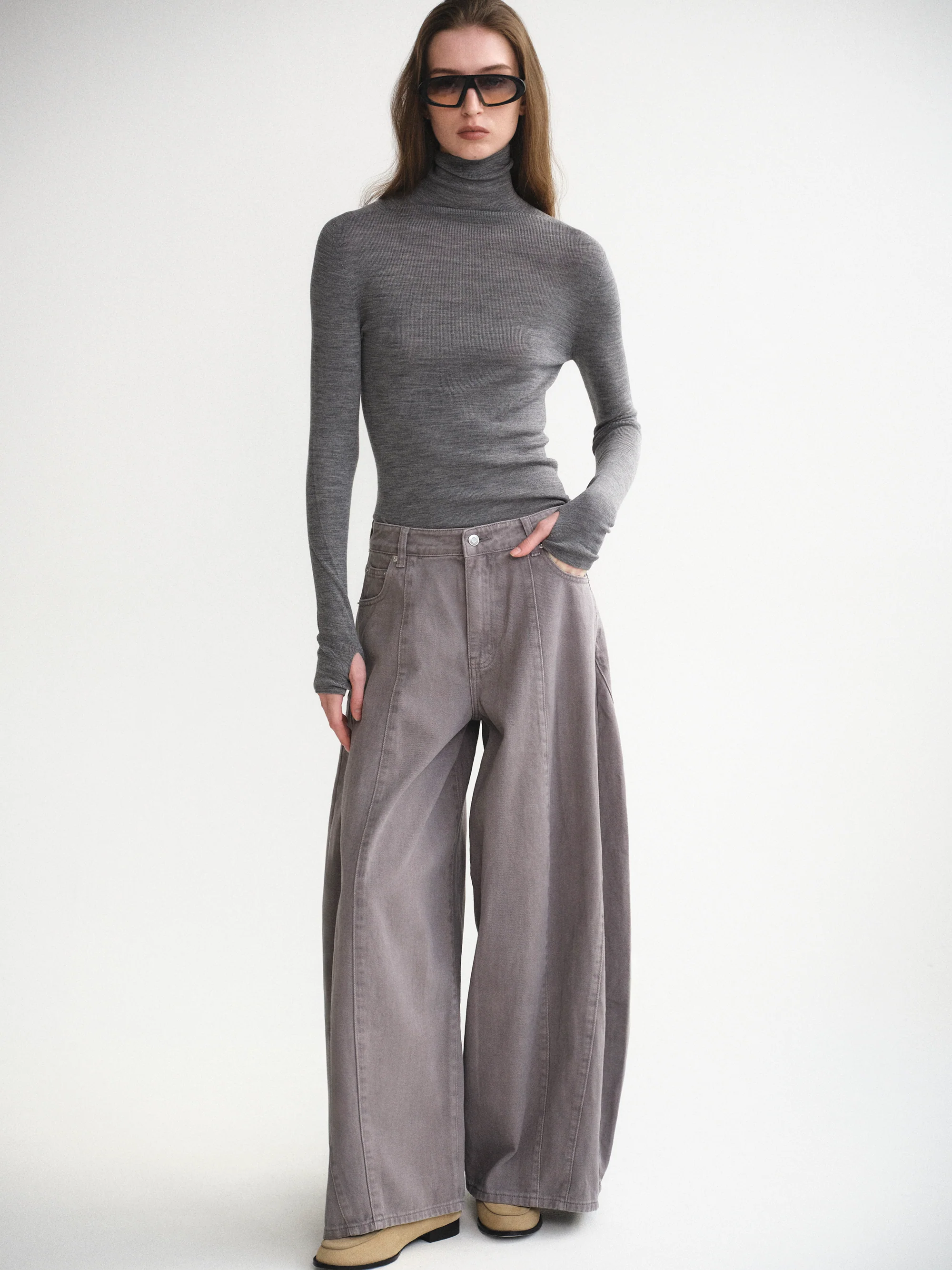 Fine-Knit Merino Turtleneck, Grey - Image 3