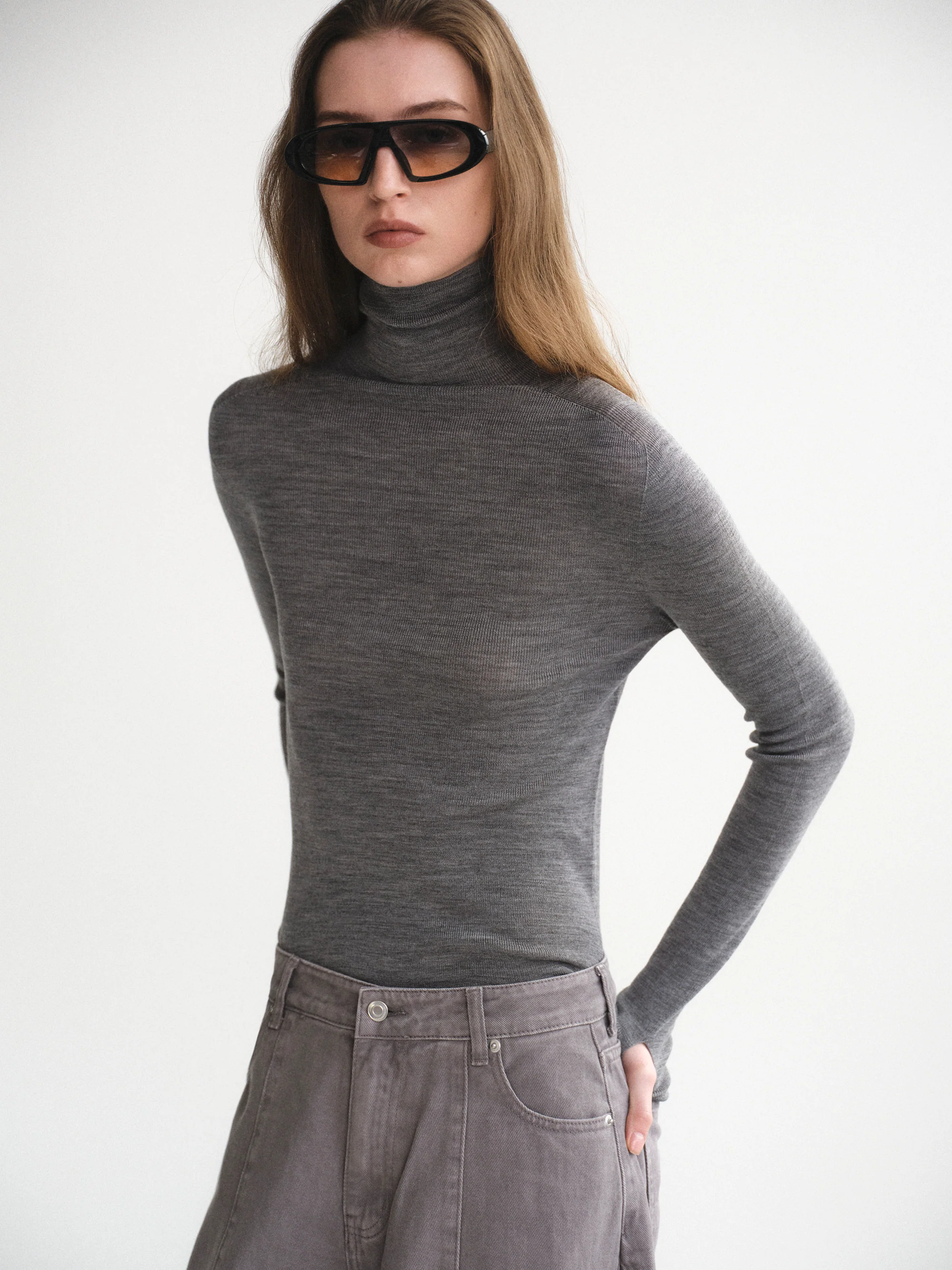 Fine-Knit Merino Turtleneck, Grey - Image 4
