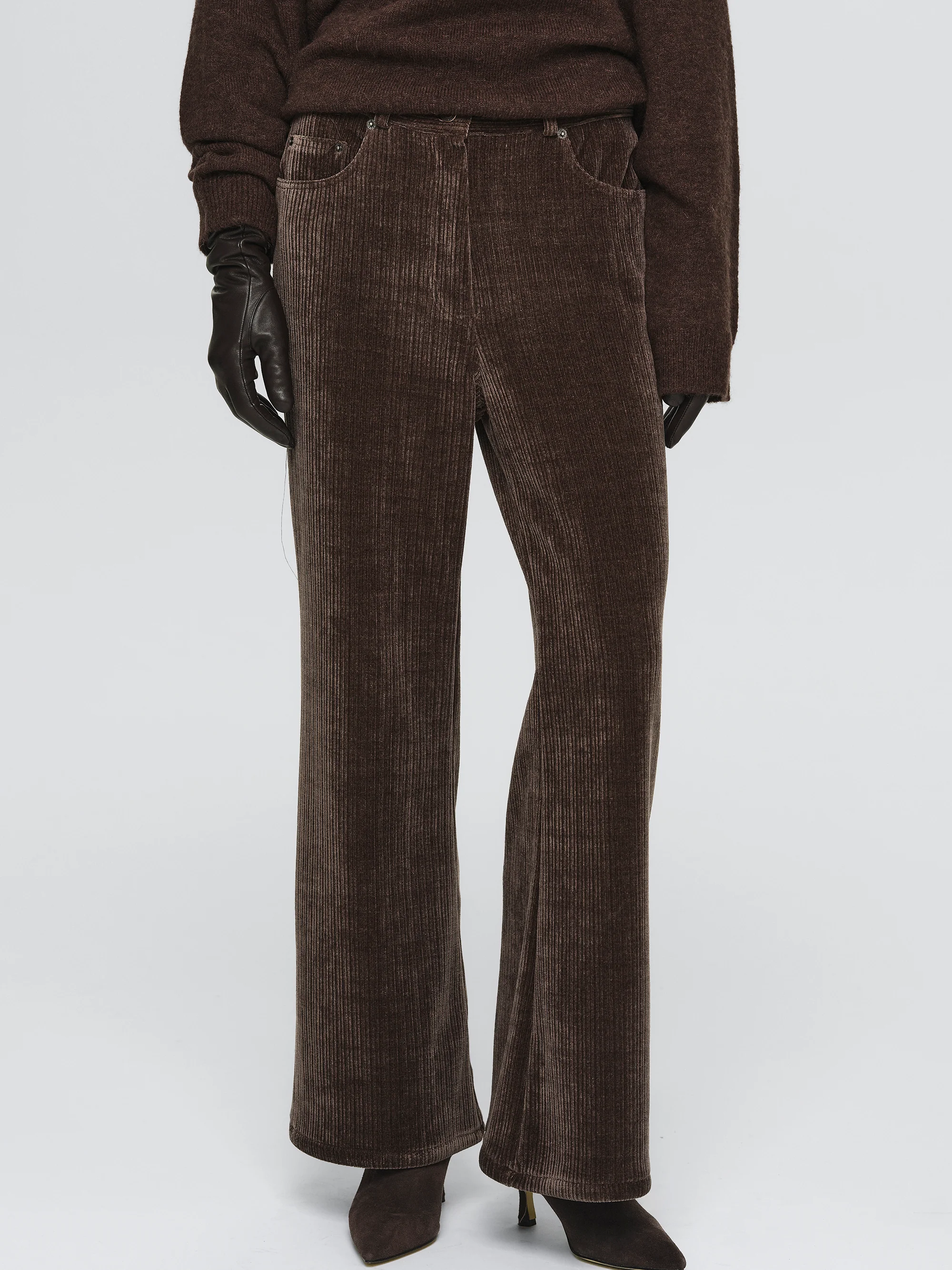Flared Corduroy Velvet Pants, Brown