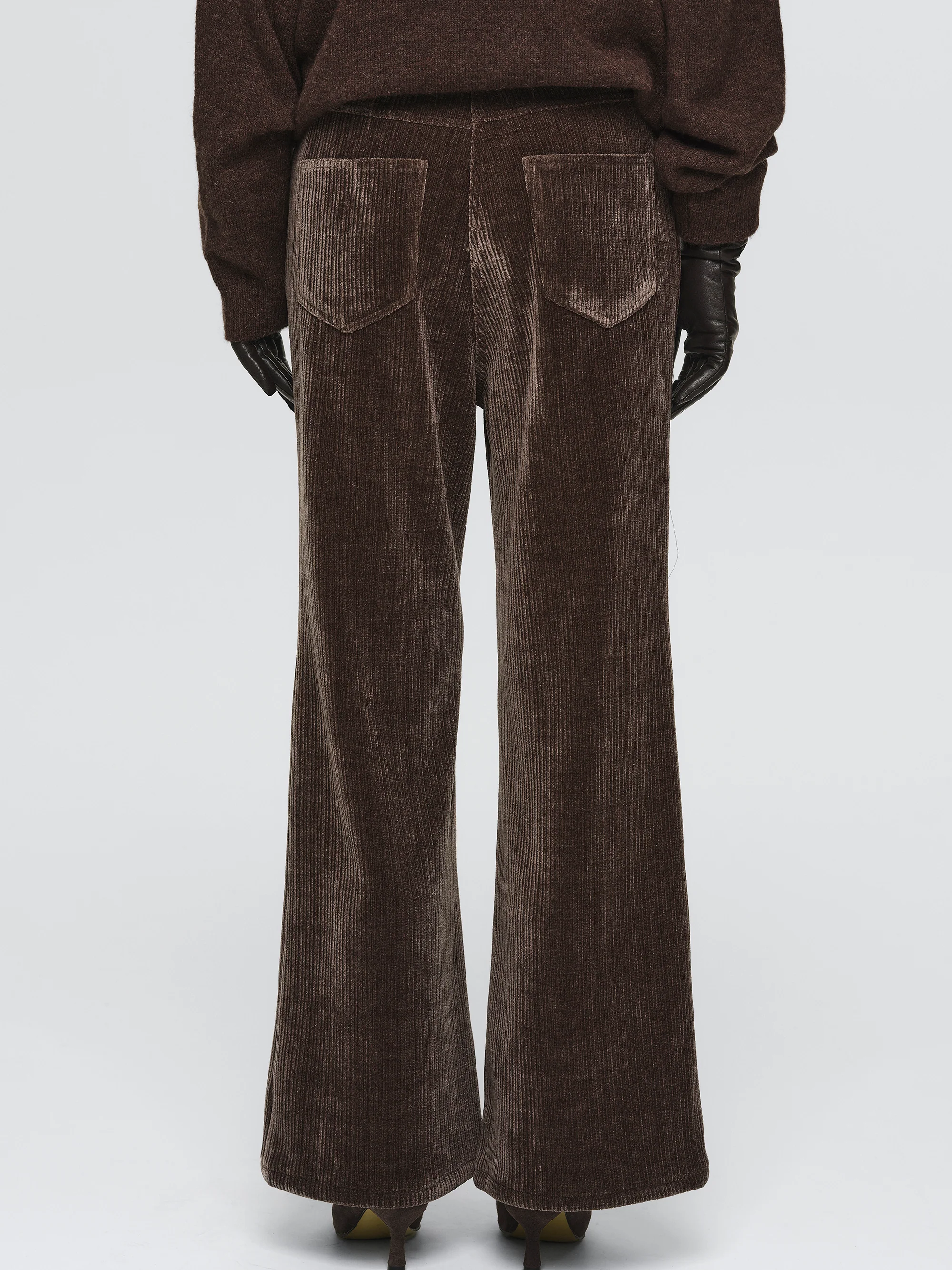 Flared Corduroy Velvet Pants, Brown - Image 4