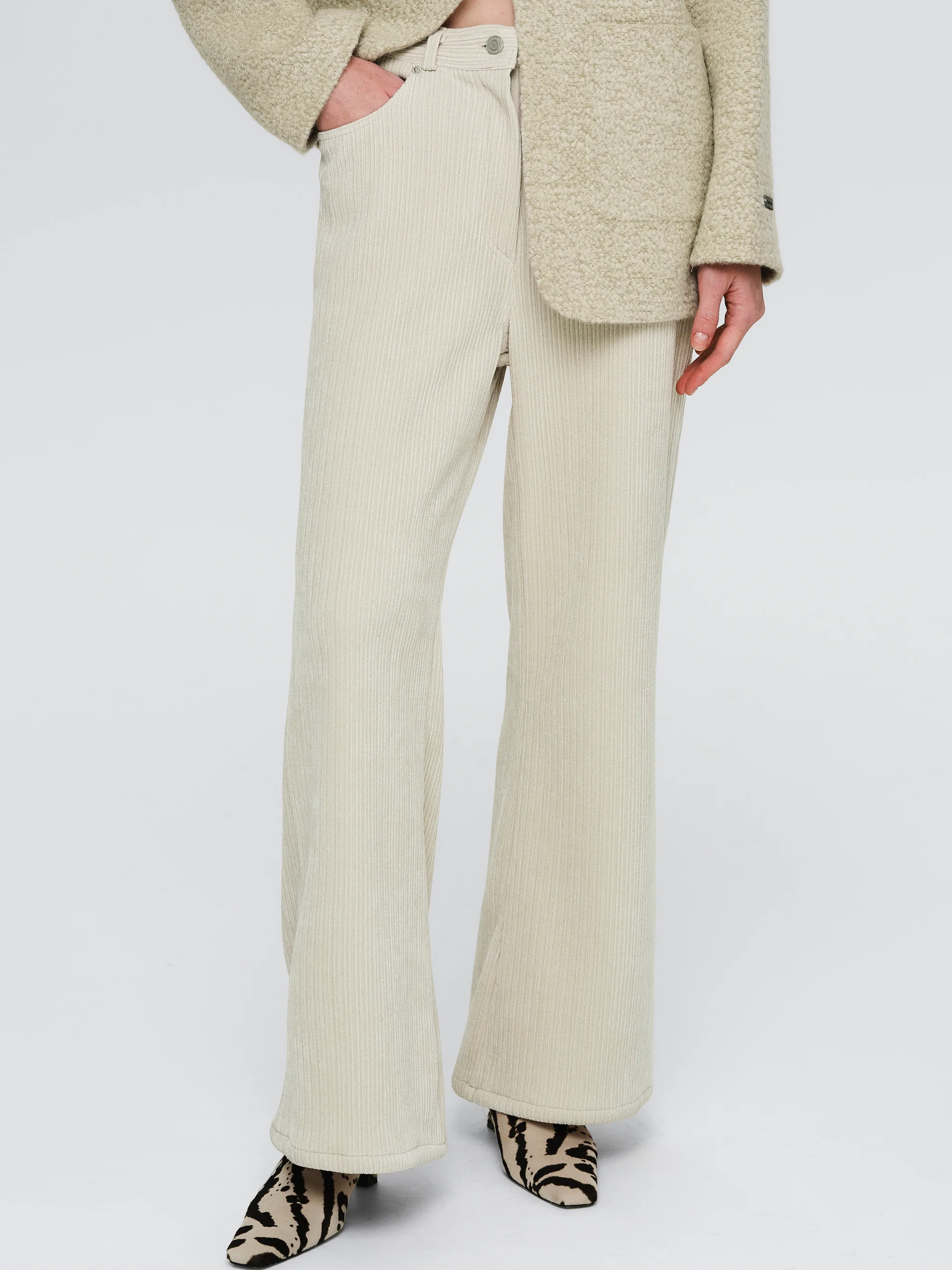 Flared Corduroy Velvet Pants, Ivory