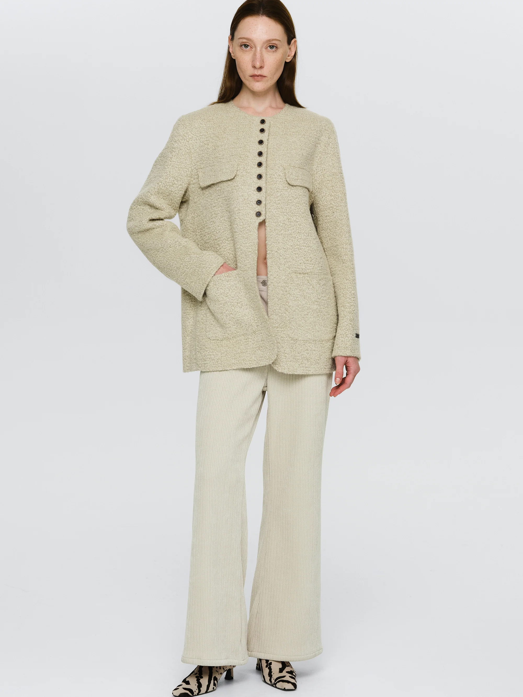 Flared Corduroy Velvet Pants, Ivory - Image 2