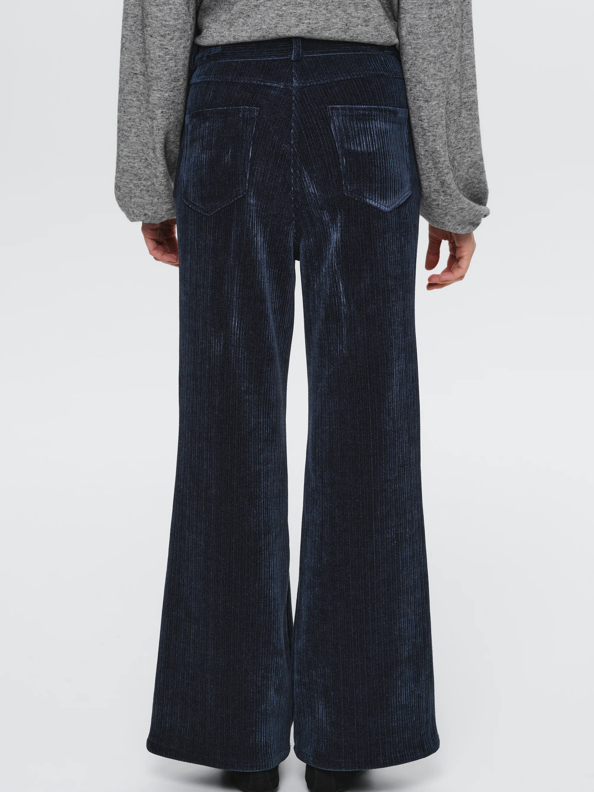 Flared Corduroy Velvet Pants, Navy - Image 4