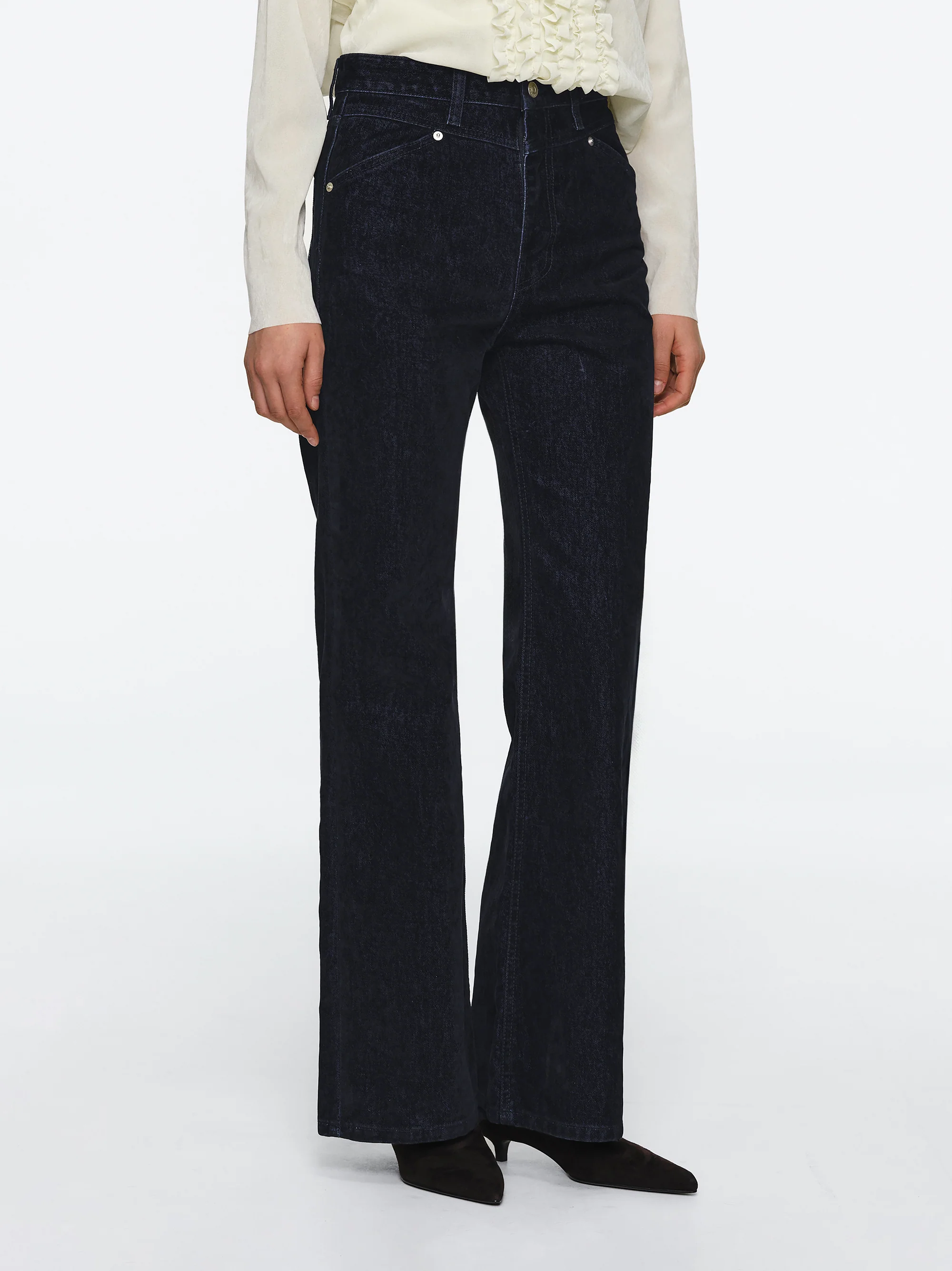 Flared Flock Jeans, Denim - Image 3
