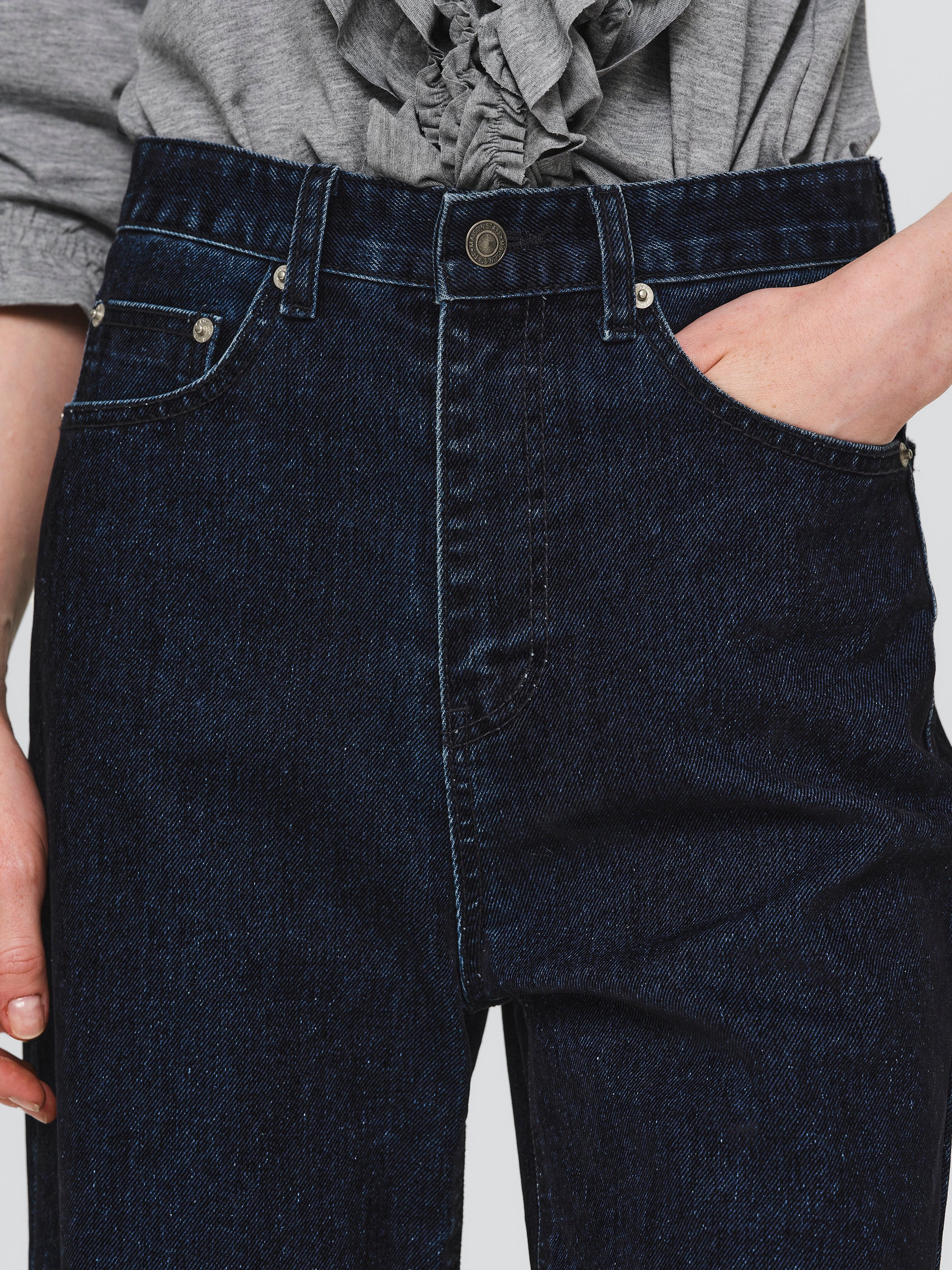 Flared Flocked Jeans, Navy - Image 2