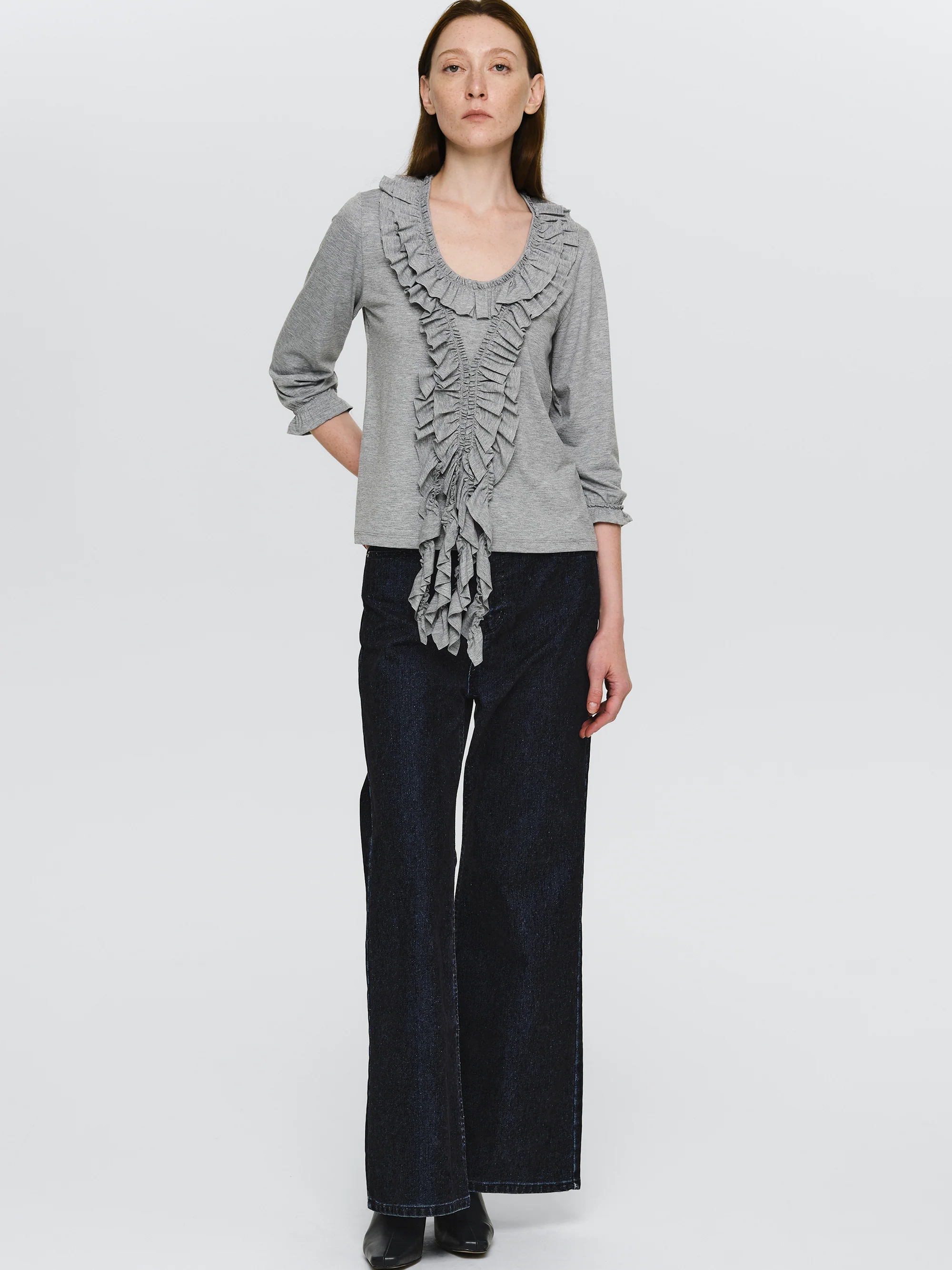 Flared Flocked Jeans, Navy - Image 4