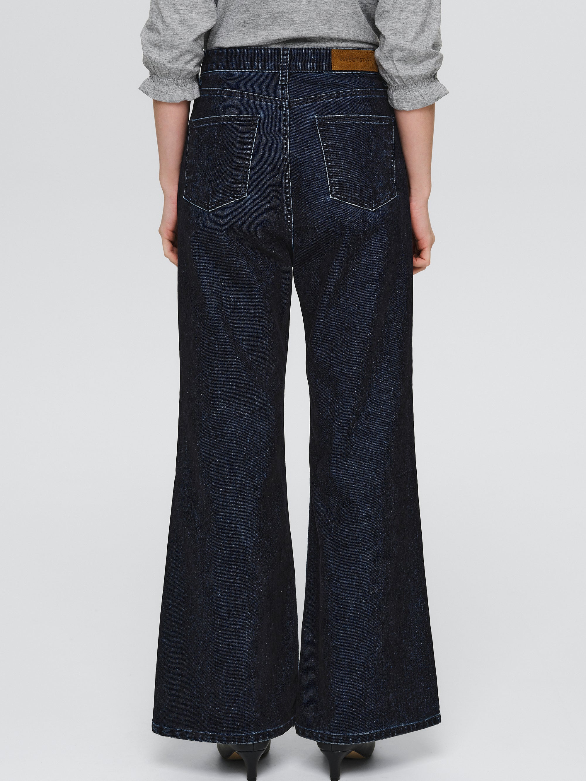 Flared Flocked Jeans, Navy - Image 5