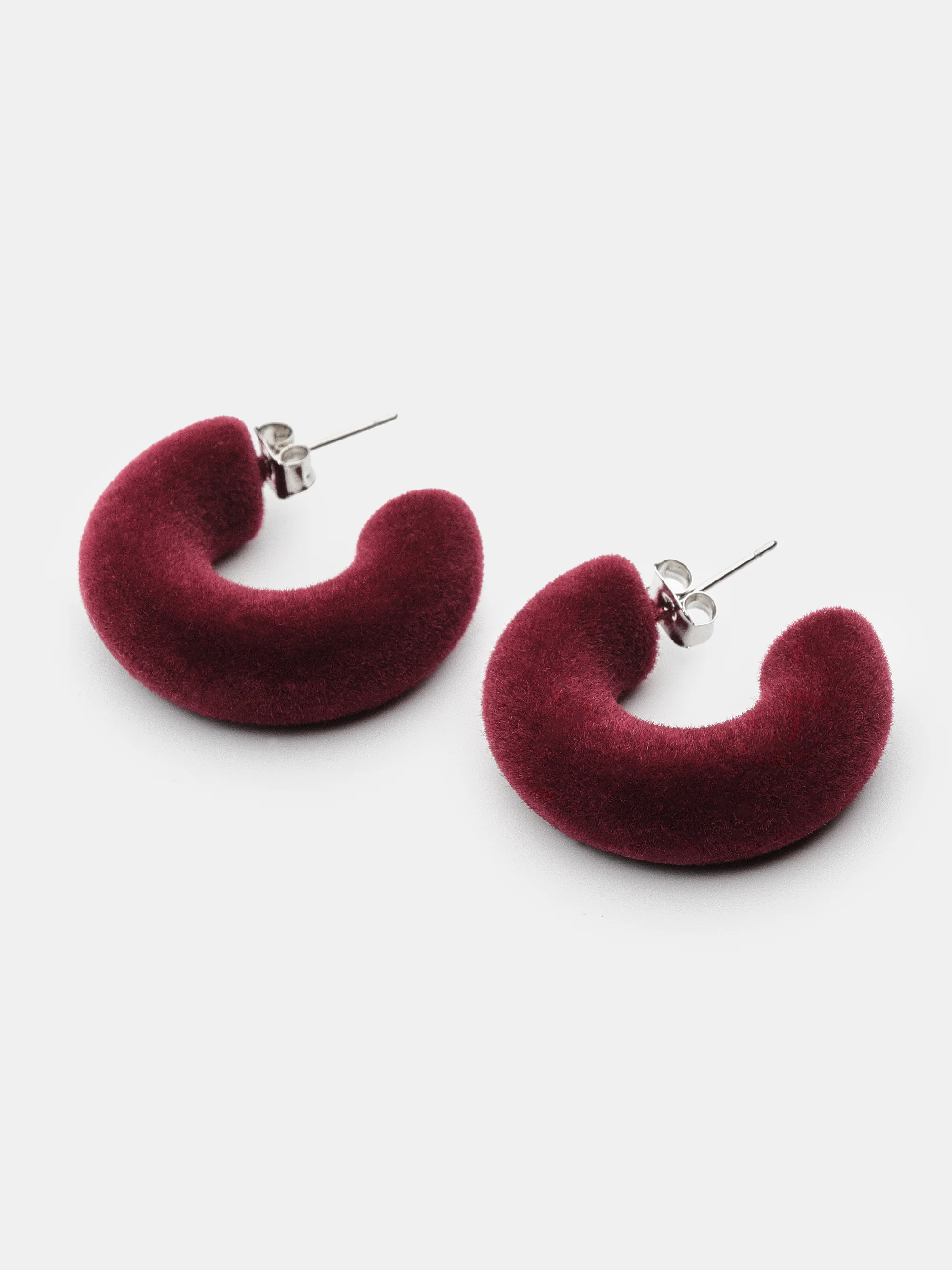 Flocked Hoop Earrings, Burgundy