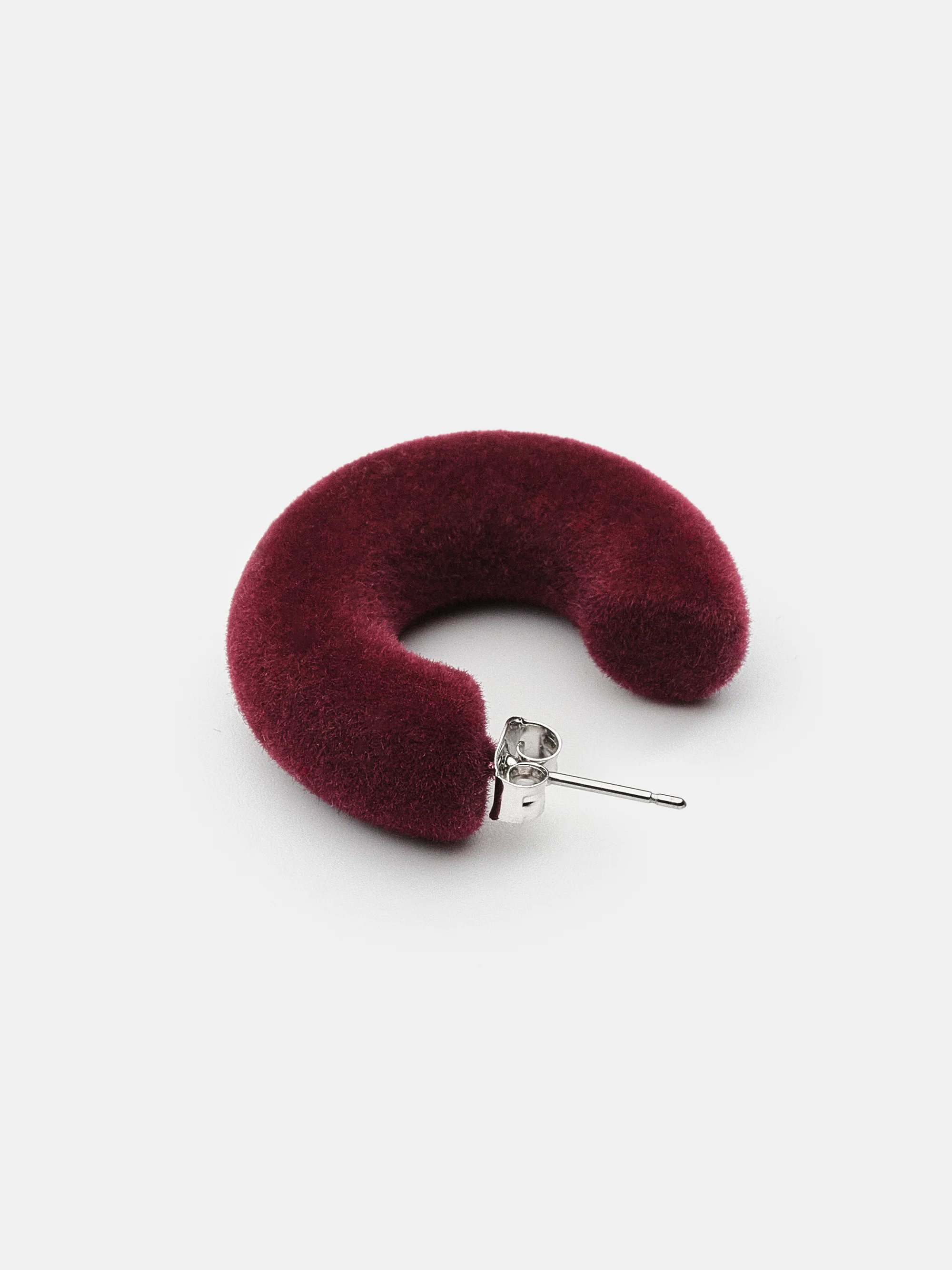 Flocked Hoop Earrings, Burgundy - Image 2