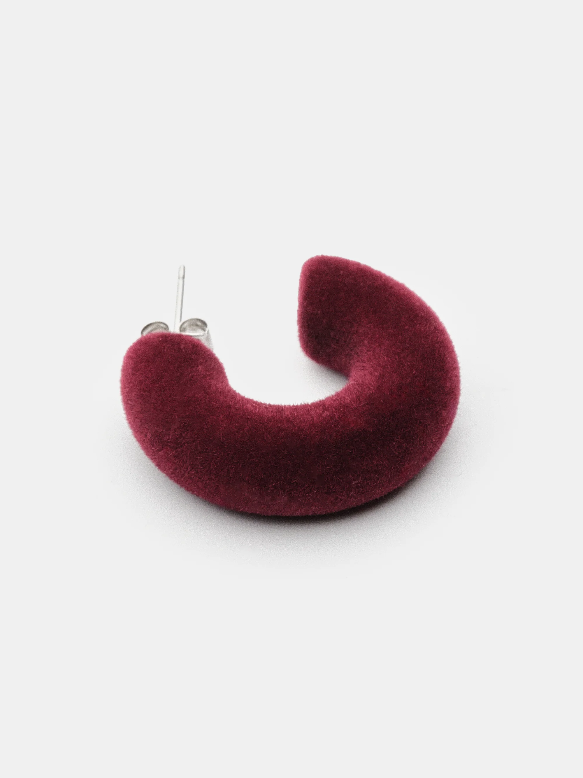 Flocked Hoop Earrings, Burgundy - Image 3