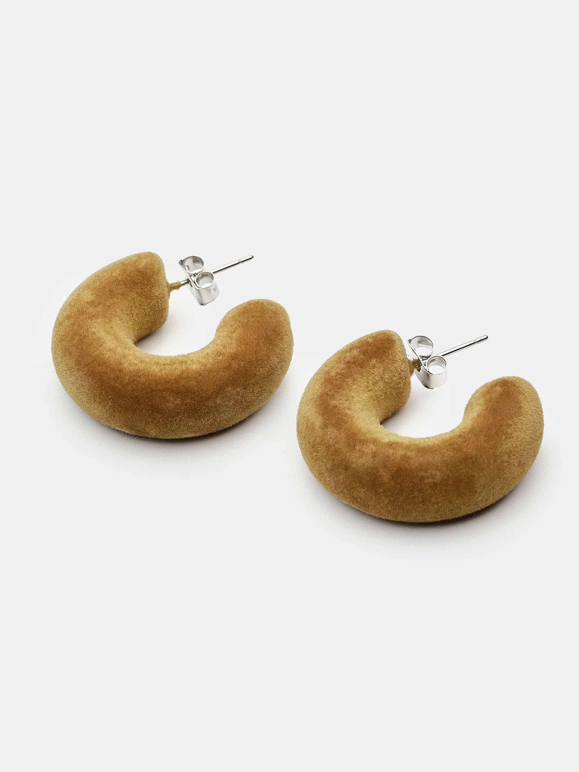 Flocked Hoop Earrings, Camel