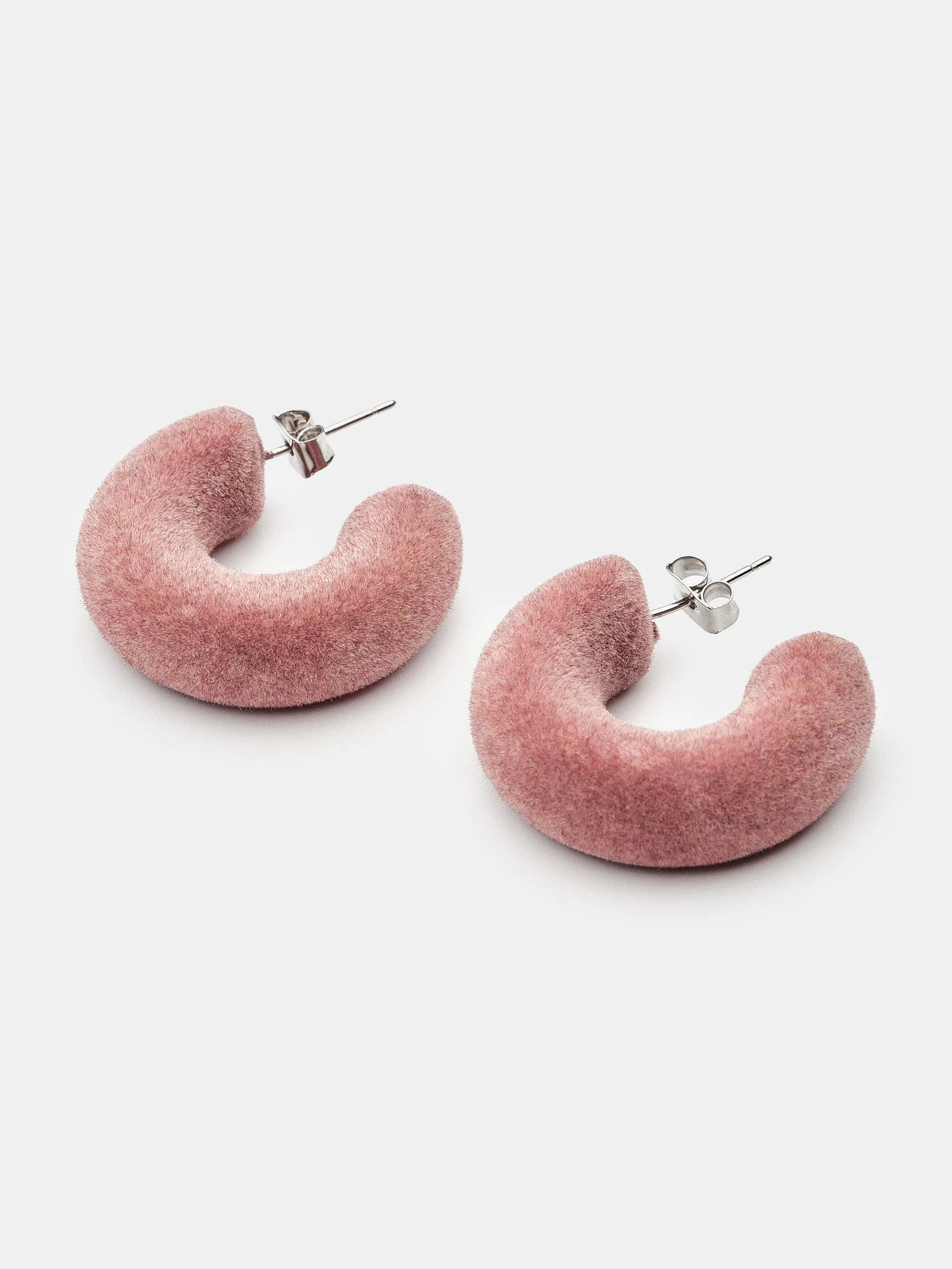 Flocked Hoop Earrings, Pink