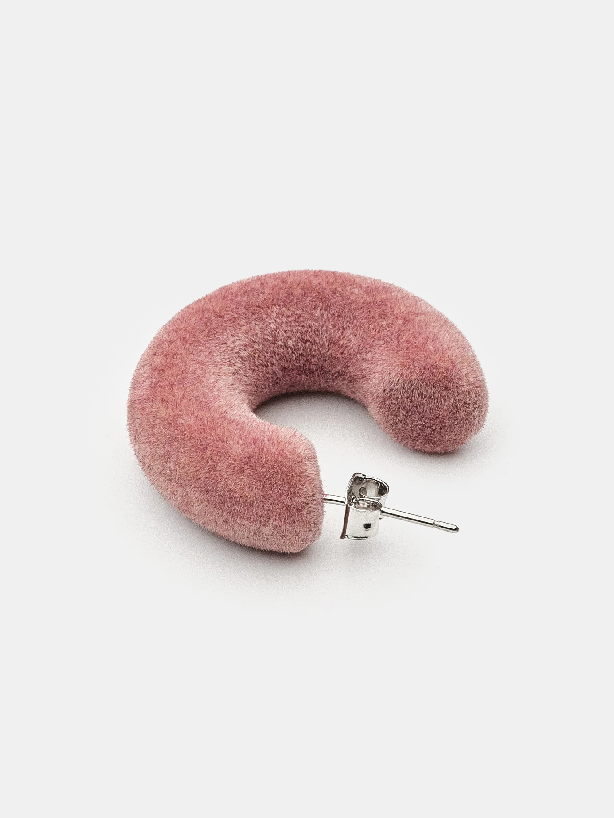 Flocked Hoop Earrings, Pink - Image 2