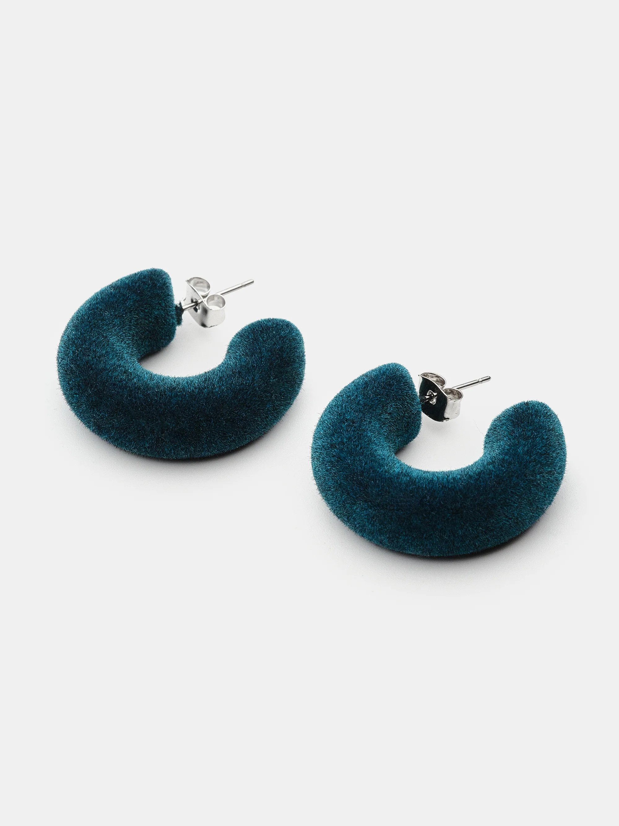 Flocked Hoop Earrings, Teal