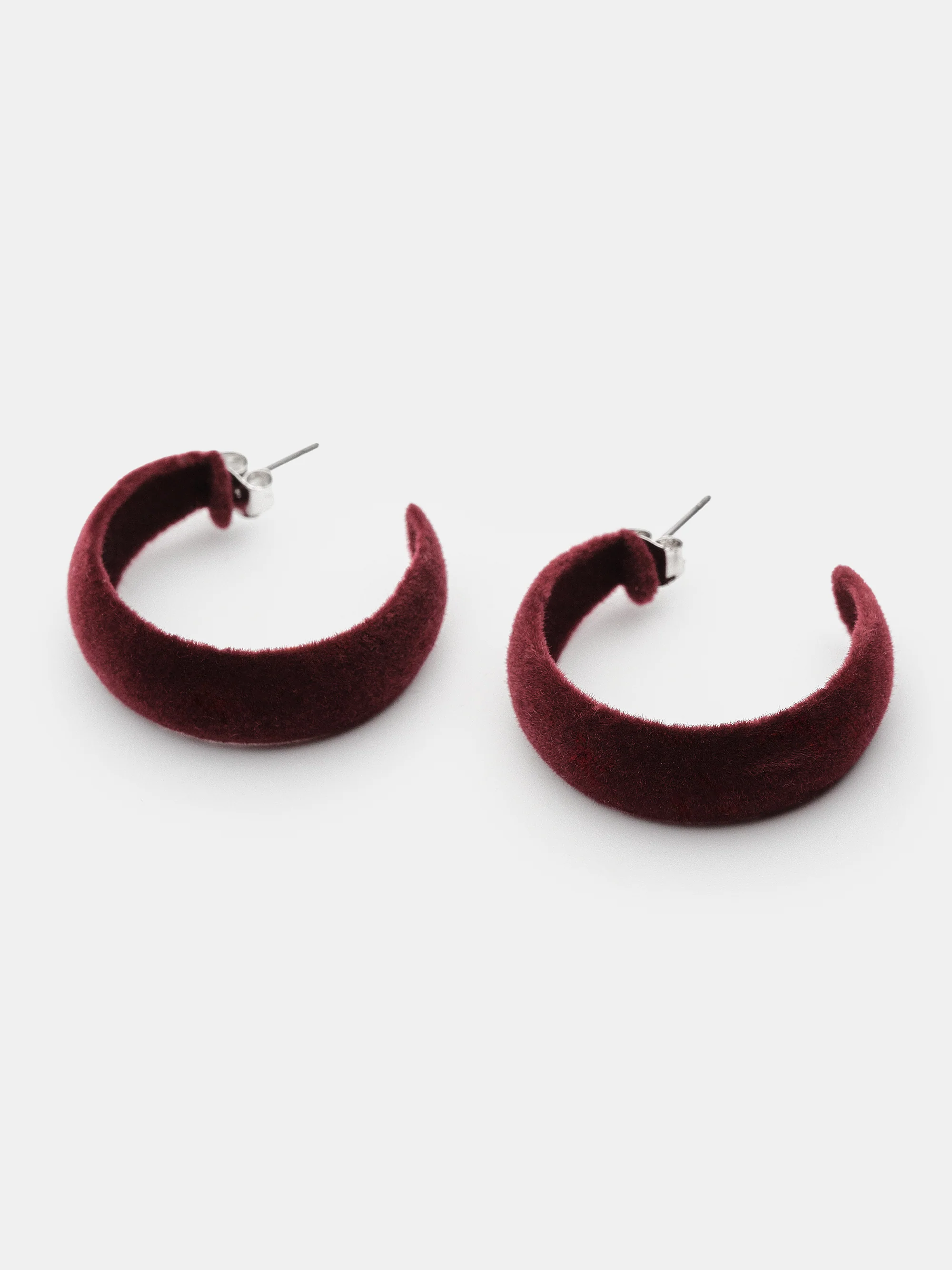 Flocked Slim Hoop Earrings, Burgundy