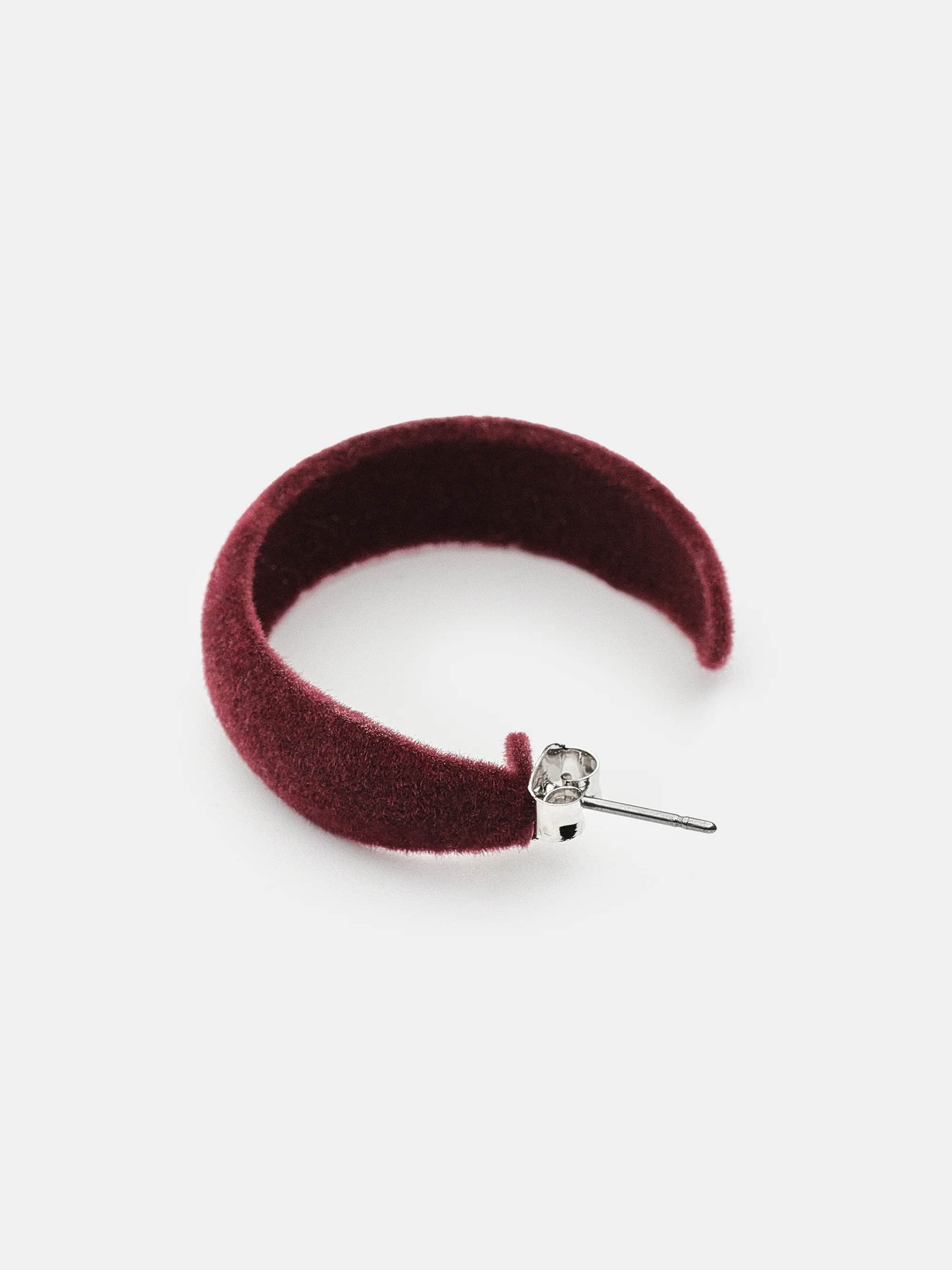 Flocked Slim Hoop Earrings, Burgundy - Image 2