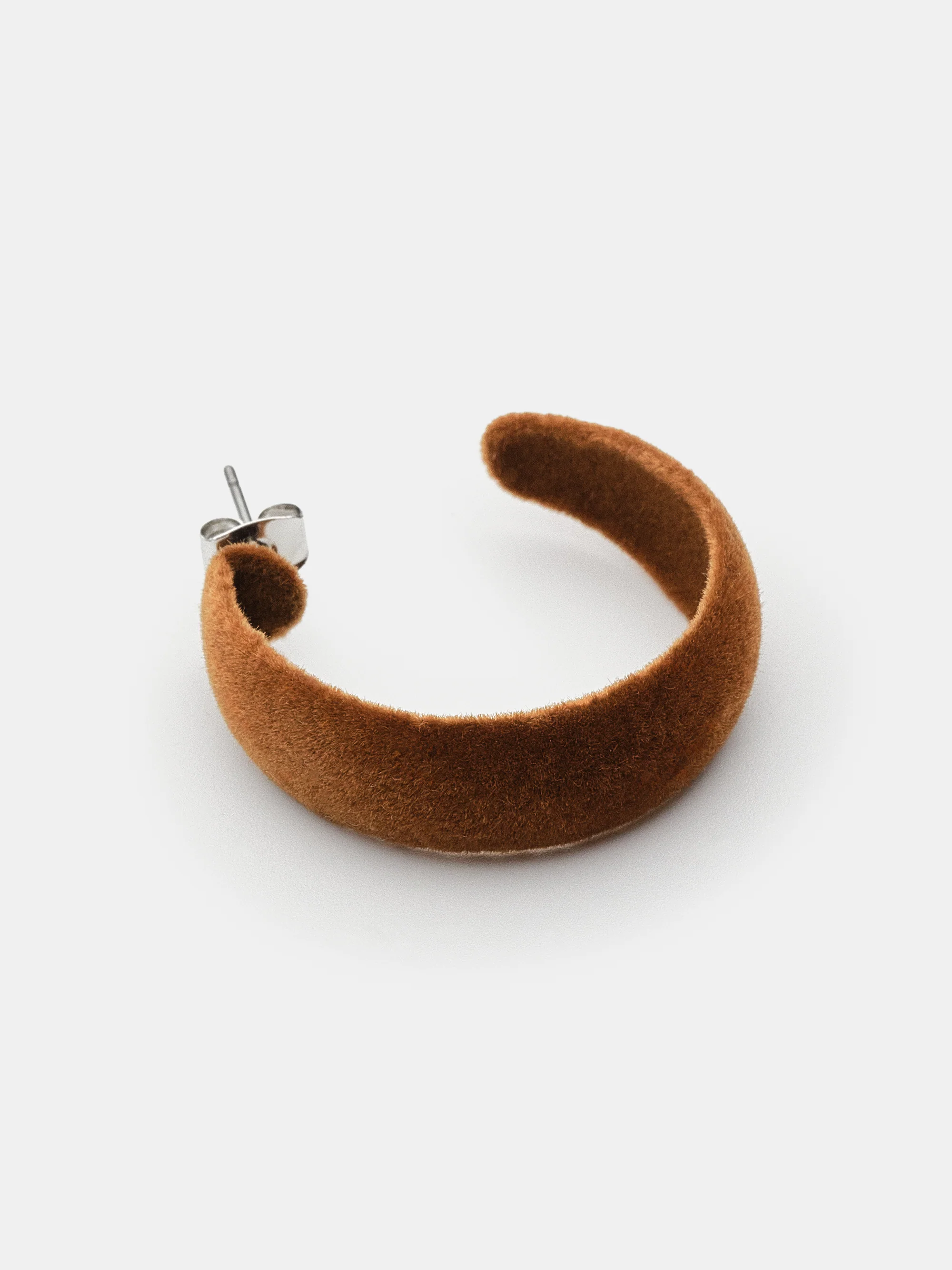 Flocked Slim Hoop Earrings, Camel - Image 3