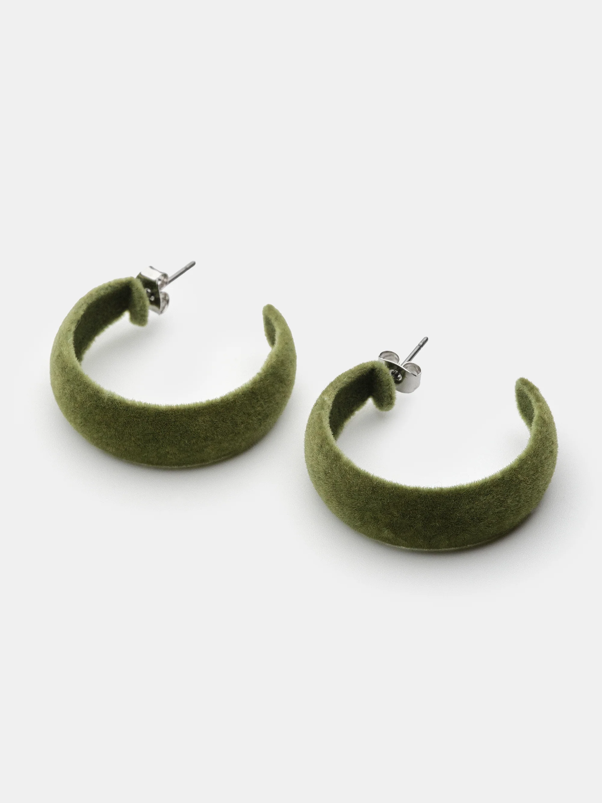 Flocked Slim Hoop Earrings, Green