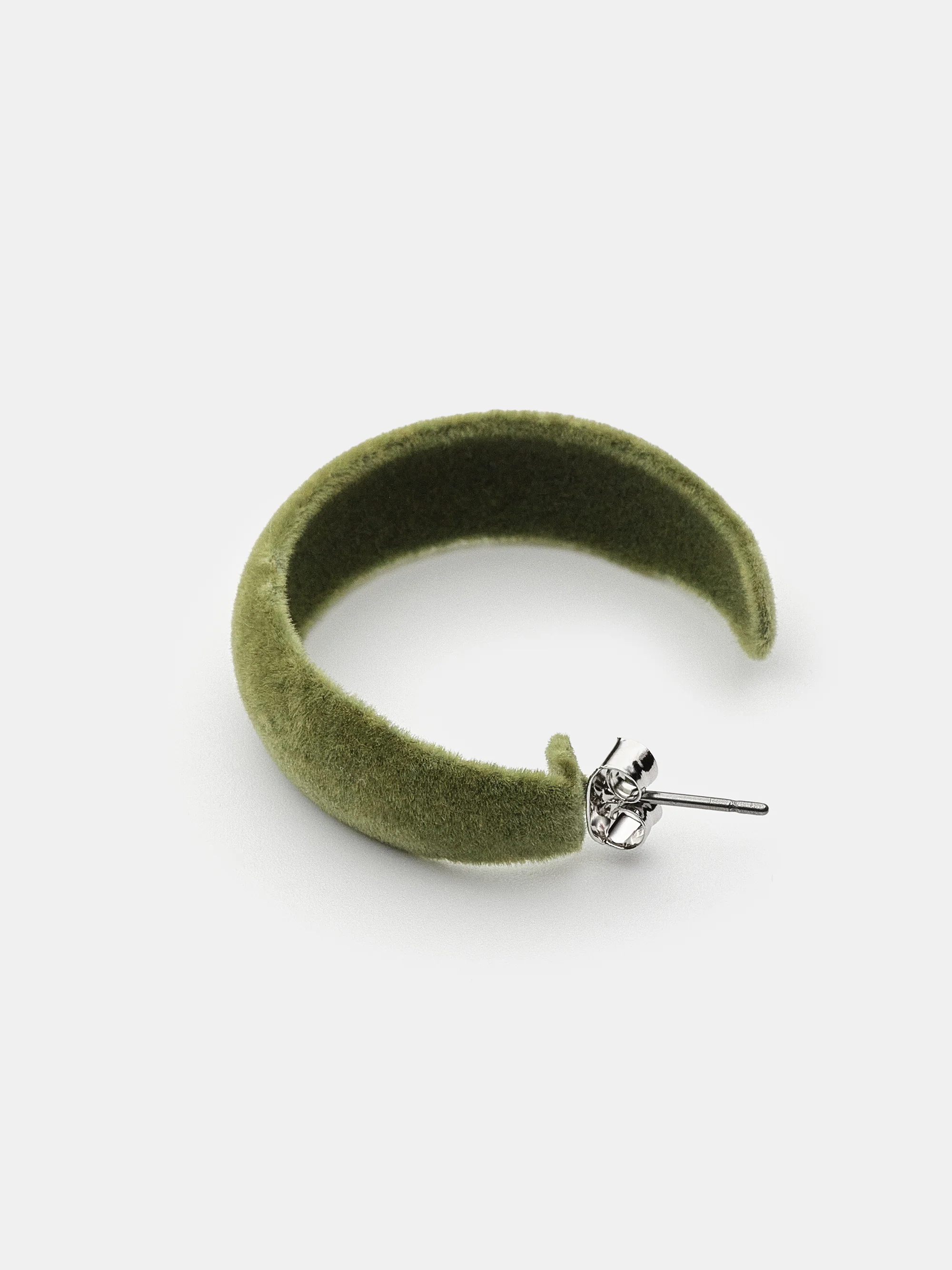 Flocked Slim Hoop Earrings, Green - Image 2
