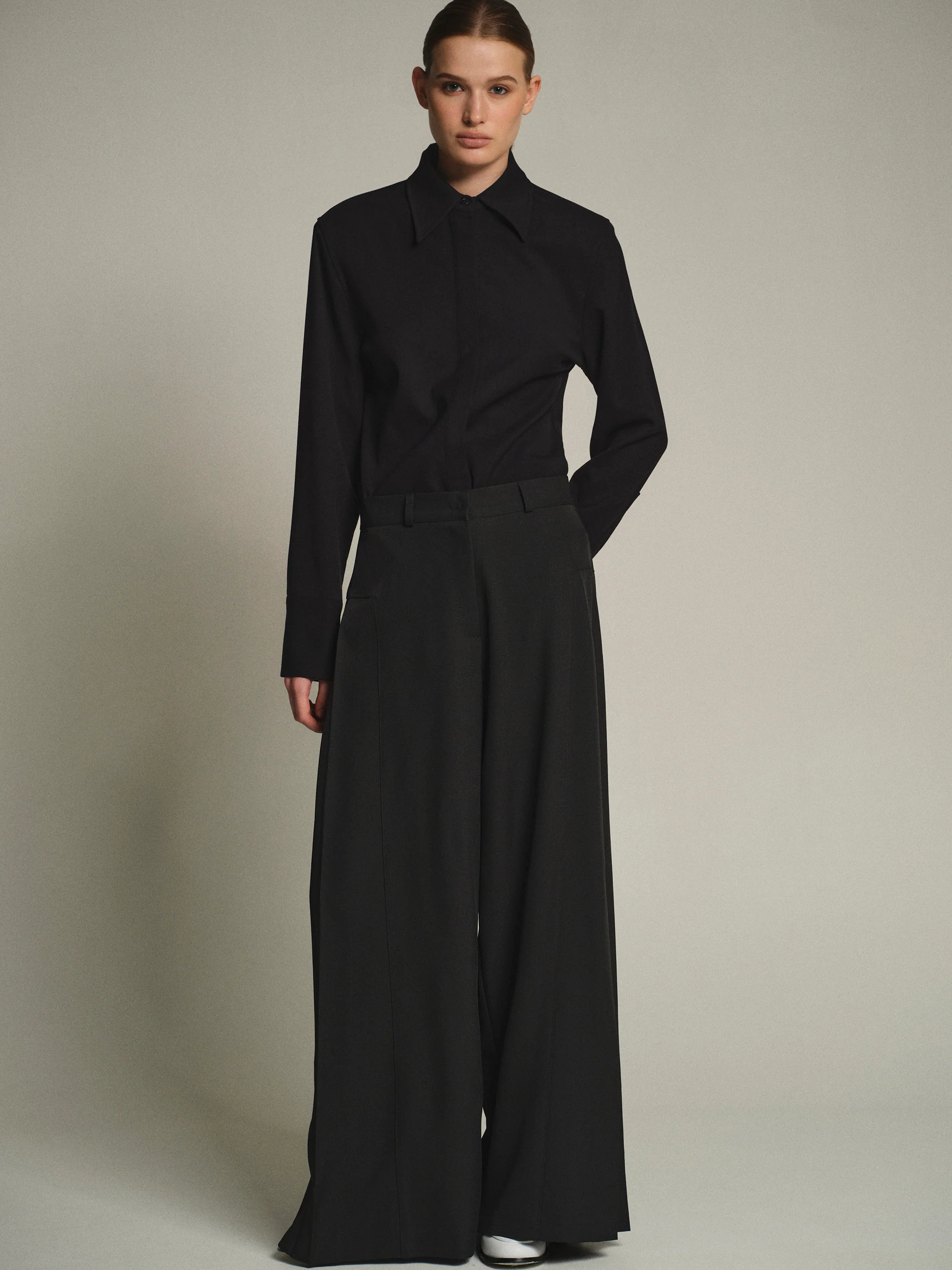 Flowy Wide-Leg Pants, Black - Image 2