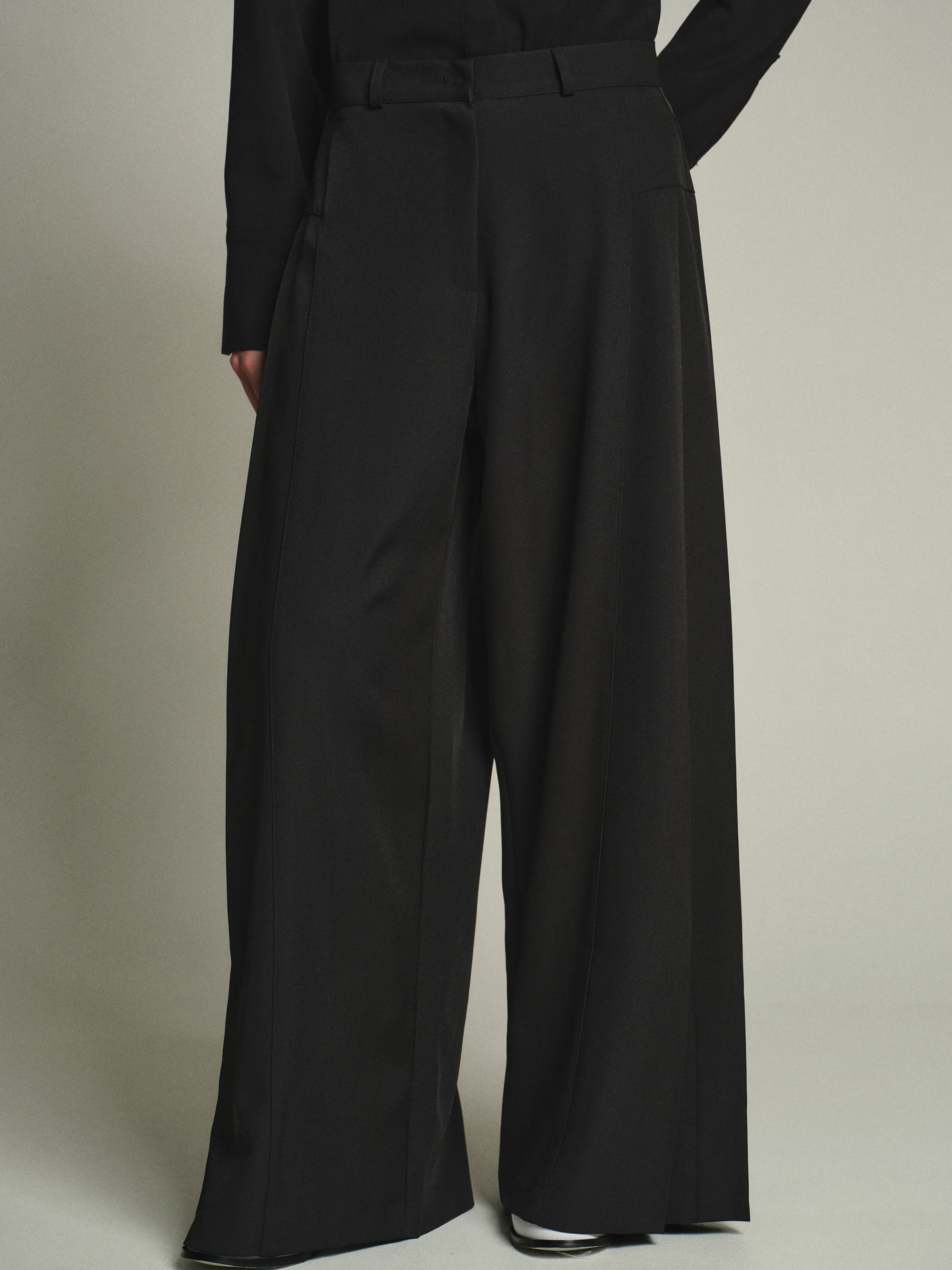 Flowy Wide-Leg Pants, Black - Image 3