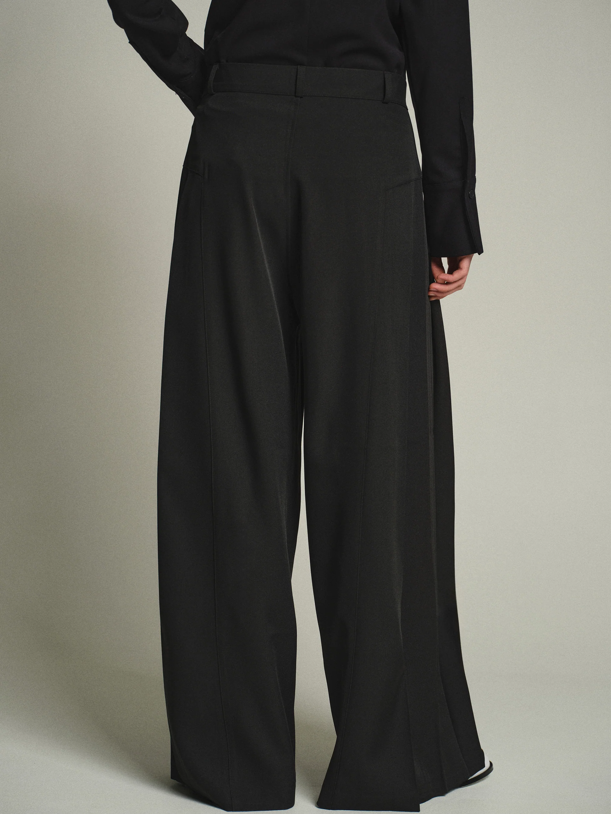 Flowy Wide-Leg Pants, Black - Image 4