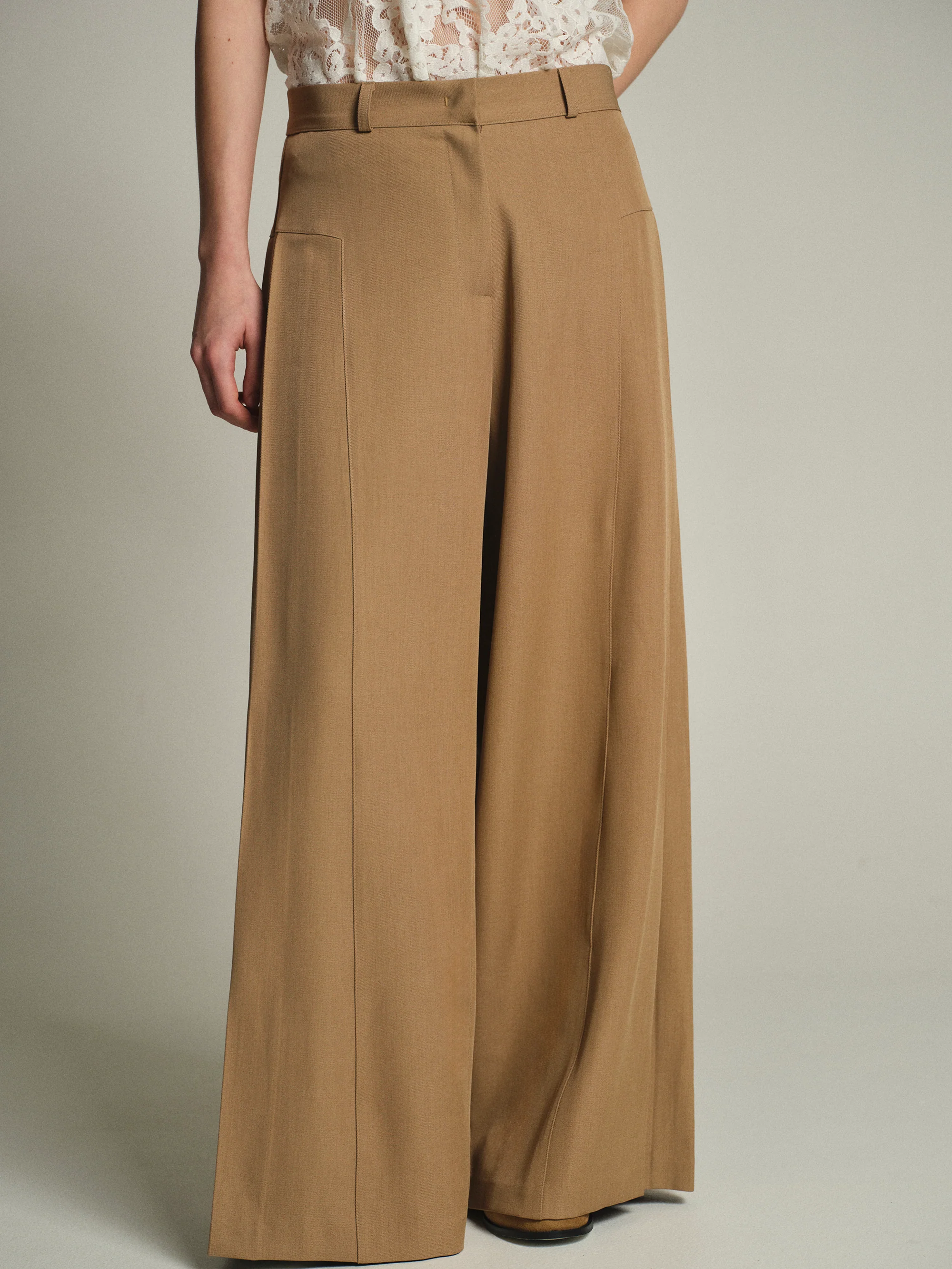 Flowy Wide-Leg Pants, Tan