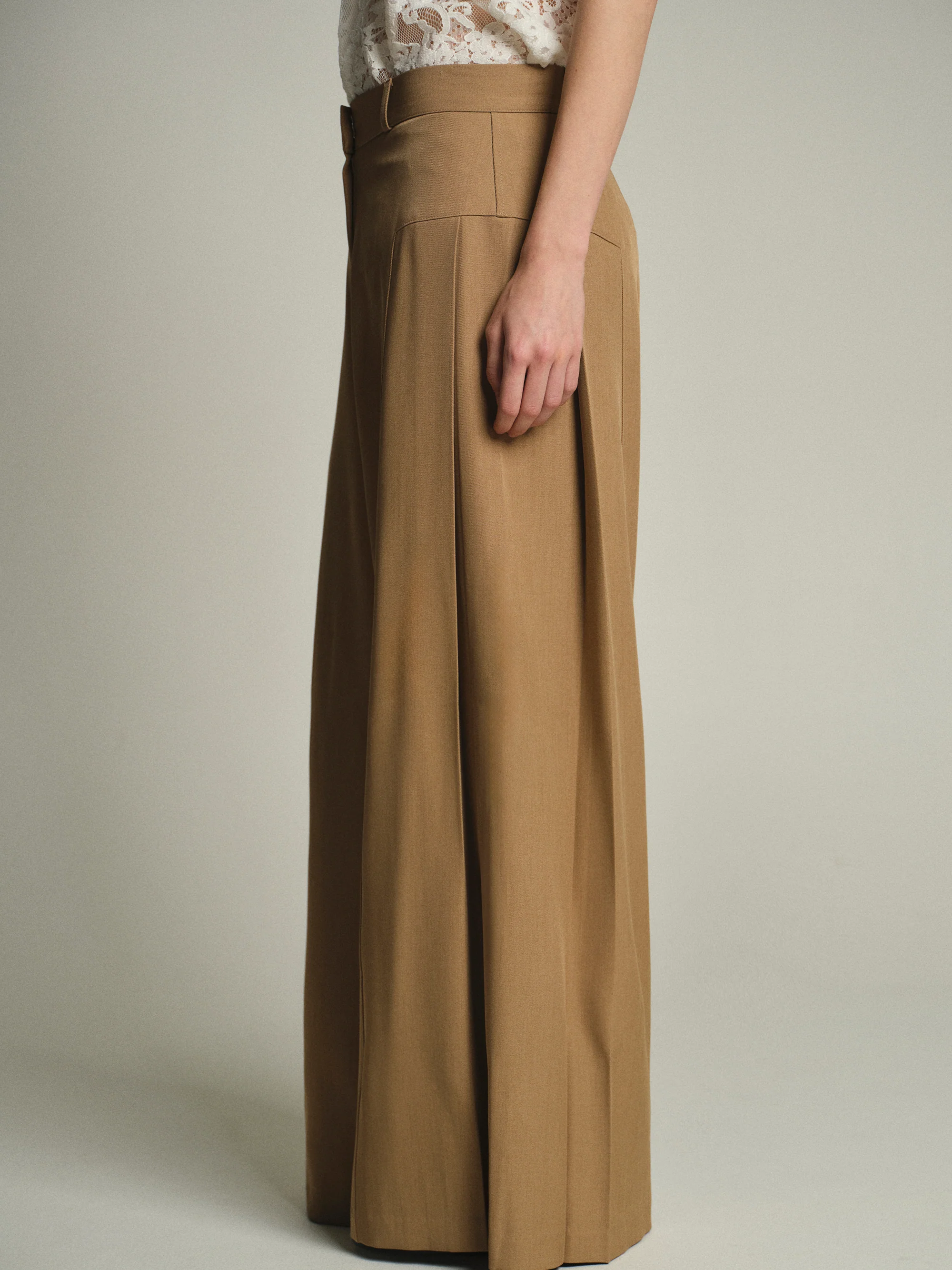 Flowy Wide-Leg Pants, Tan - Image 2