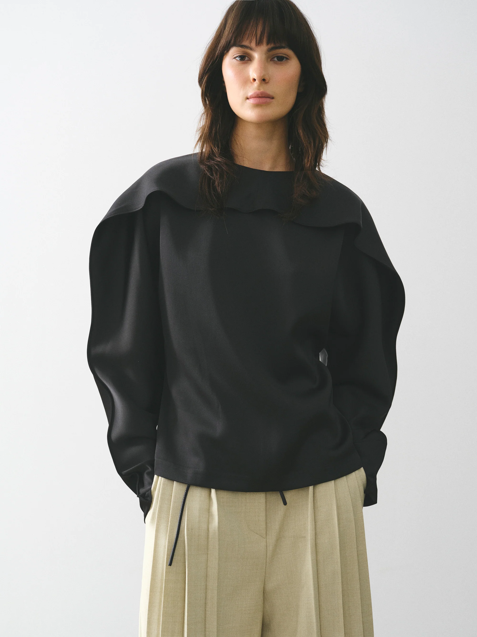 Fluid Satin Blouse, Black