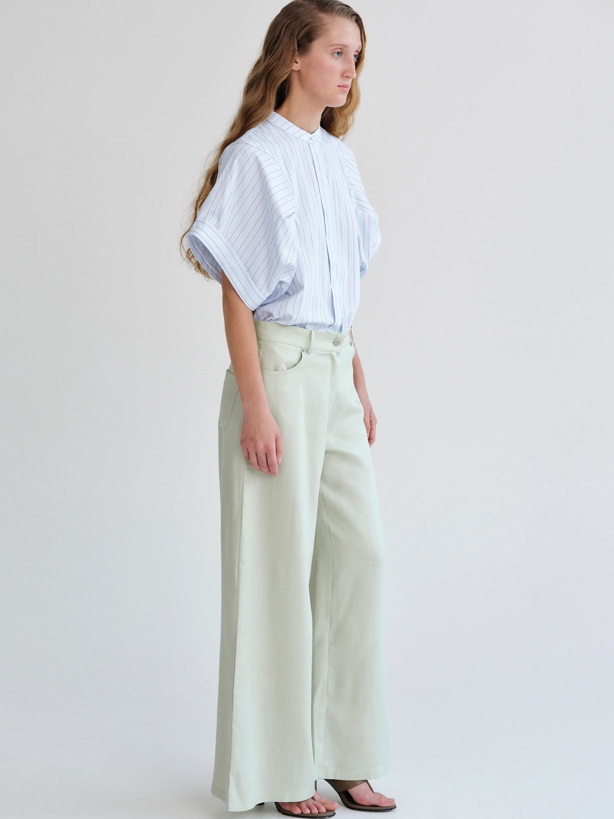 Mirko Fluid Tencel Denim Pants, Mint - Image 3