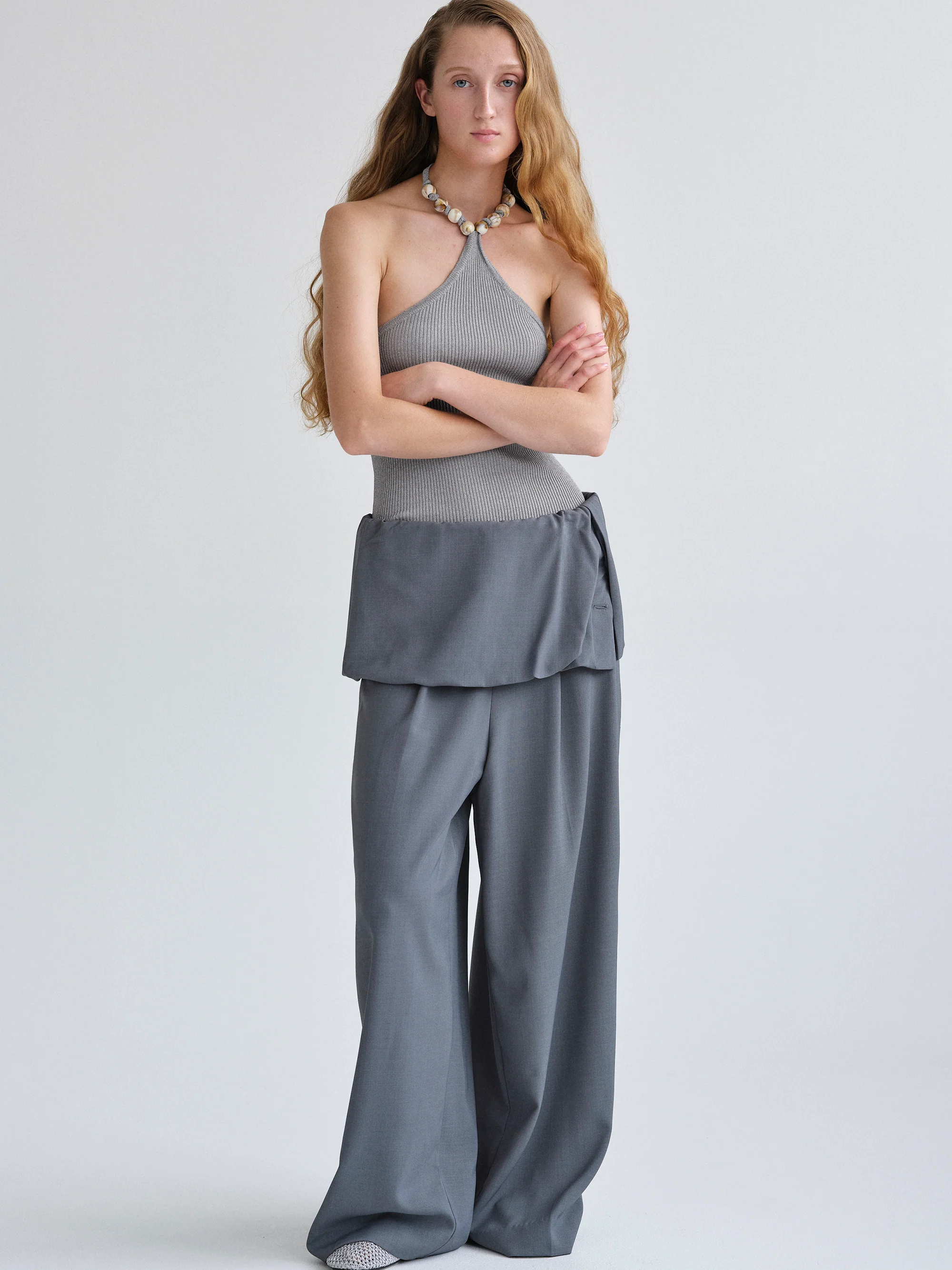 Fold-Over Trousers, Grey - Image 3