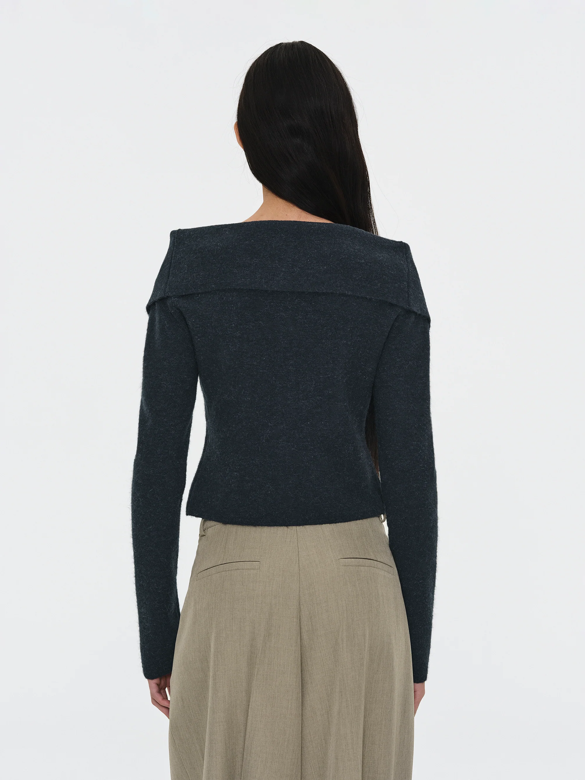 Foldover Button Knit Top, Navy - Image 2