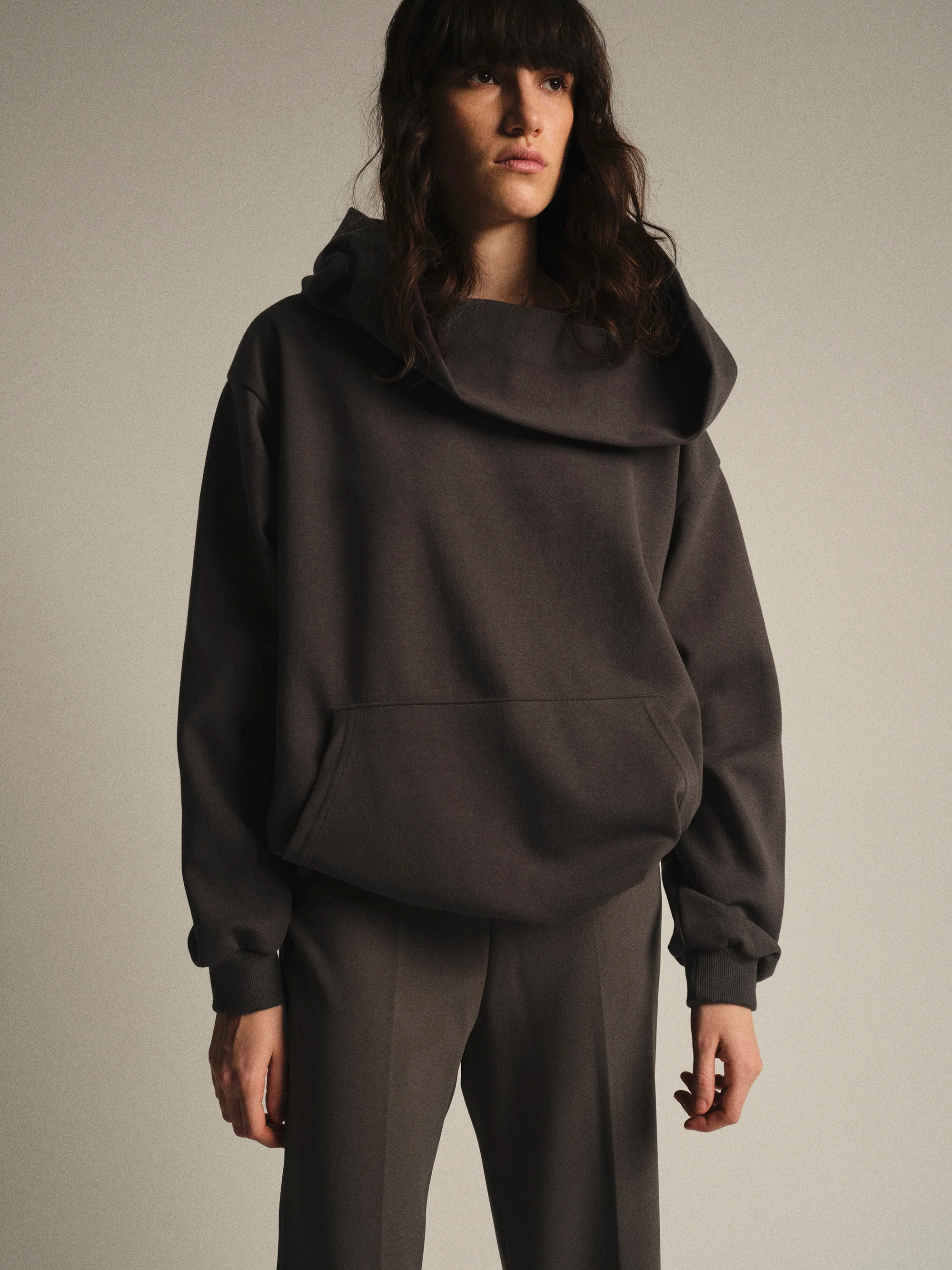 Foldover Hoodie Sweatshirt, Brown