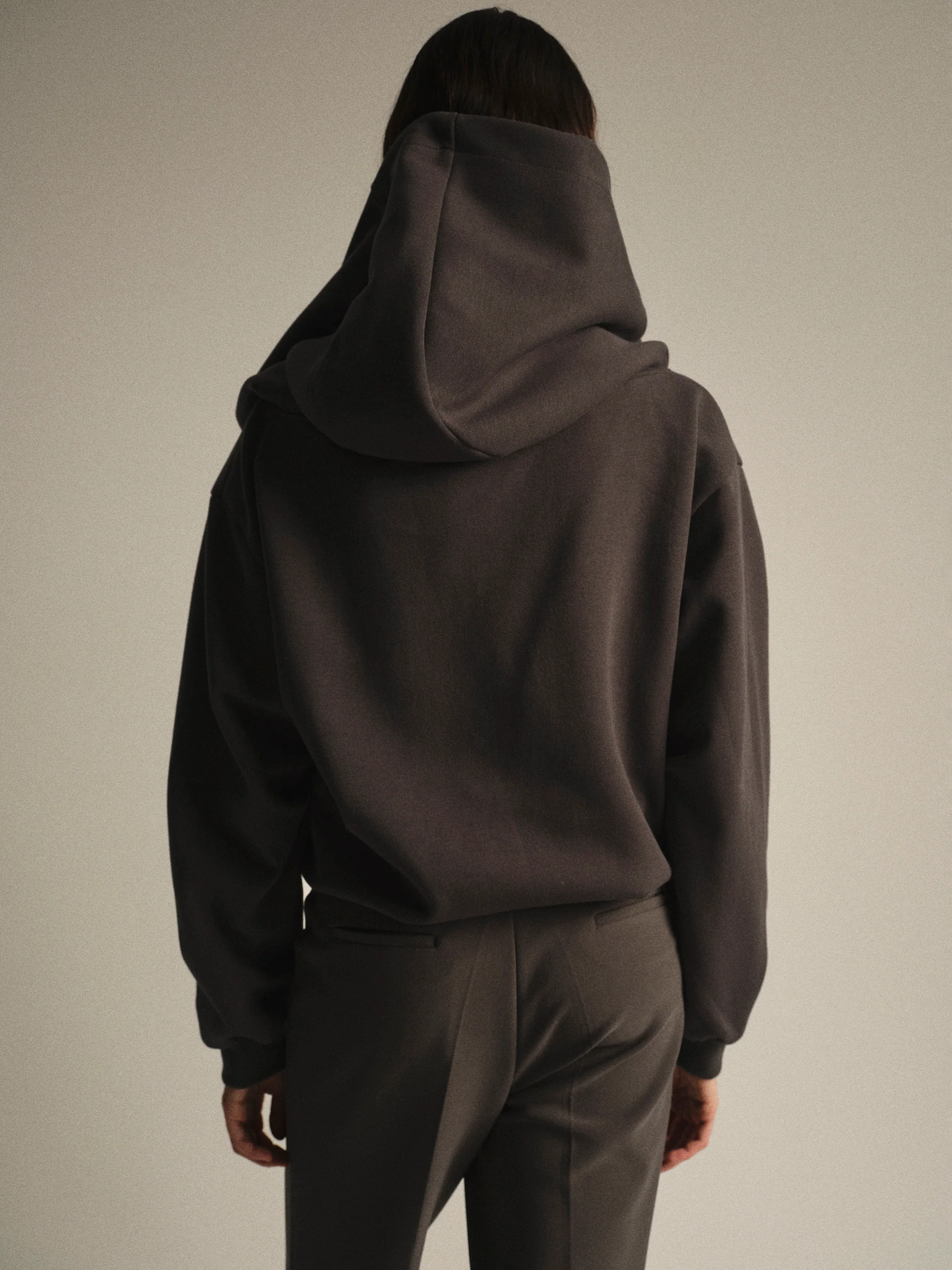 Foldover Hoodie Sweatshirt, Brown - Image 2