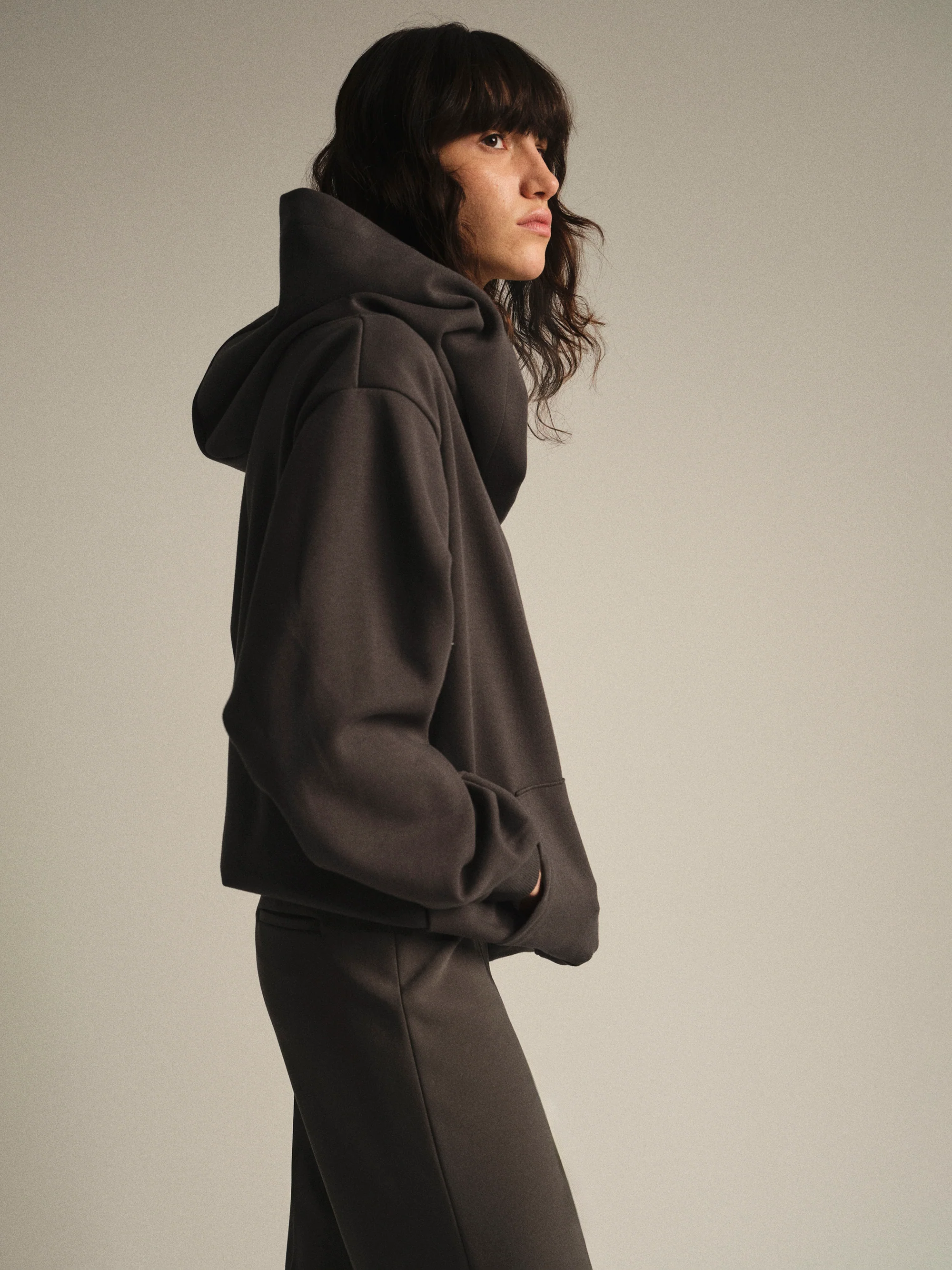 Foldover Hoodie Sweatshirt, Brown - Image 4