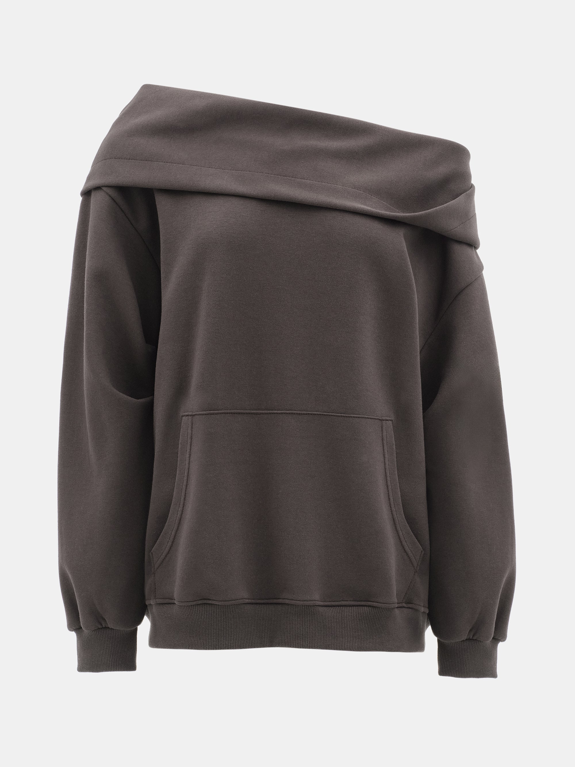 Foldover Hoodie Sweatshirt, Brown - Image 5