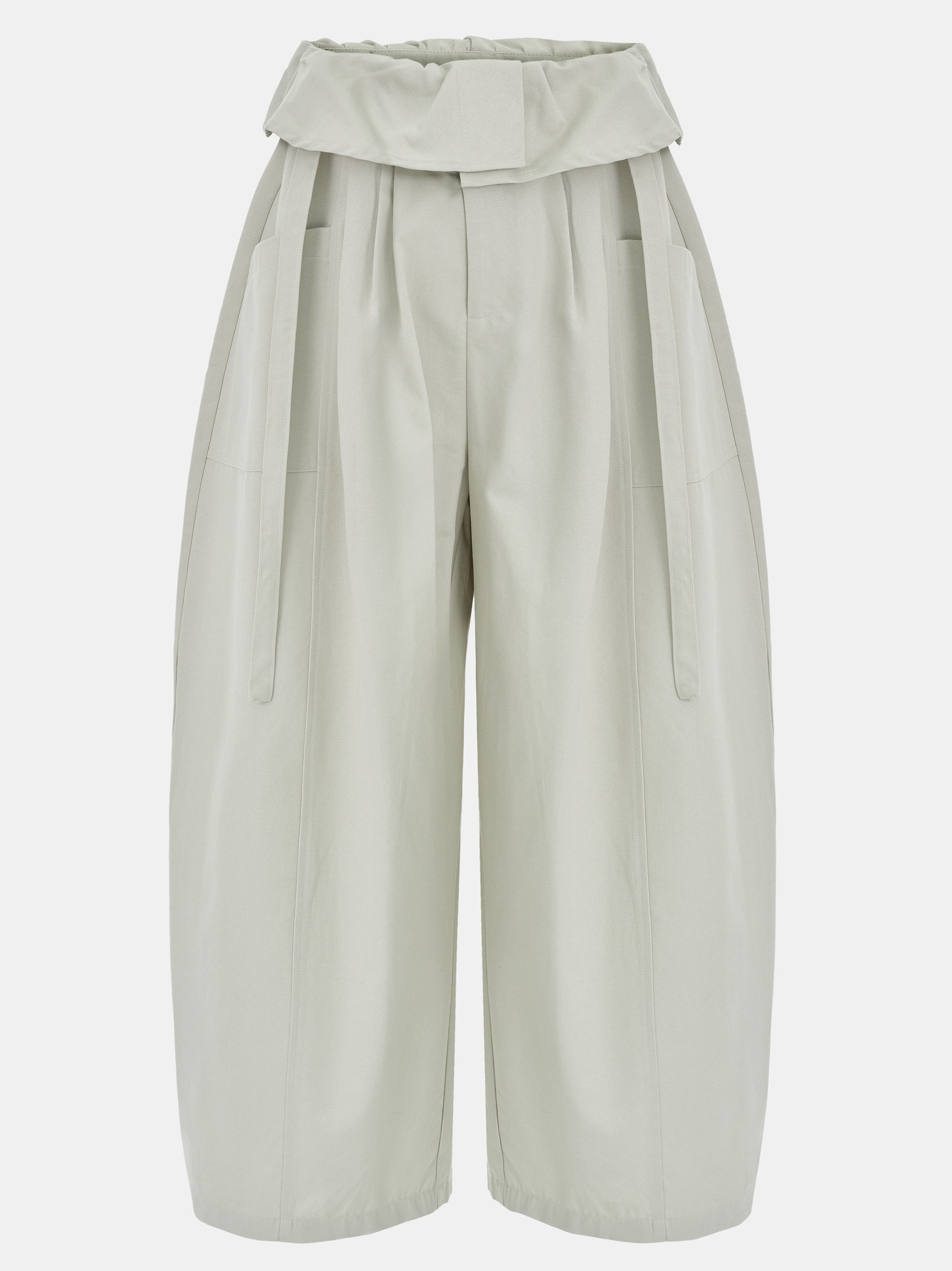 Foldover Wide-Leg Pants, Oat