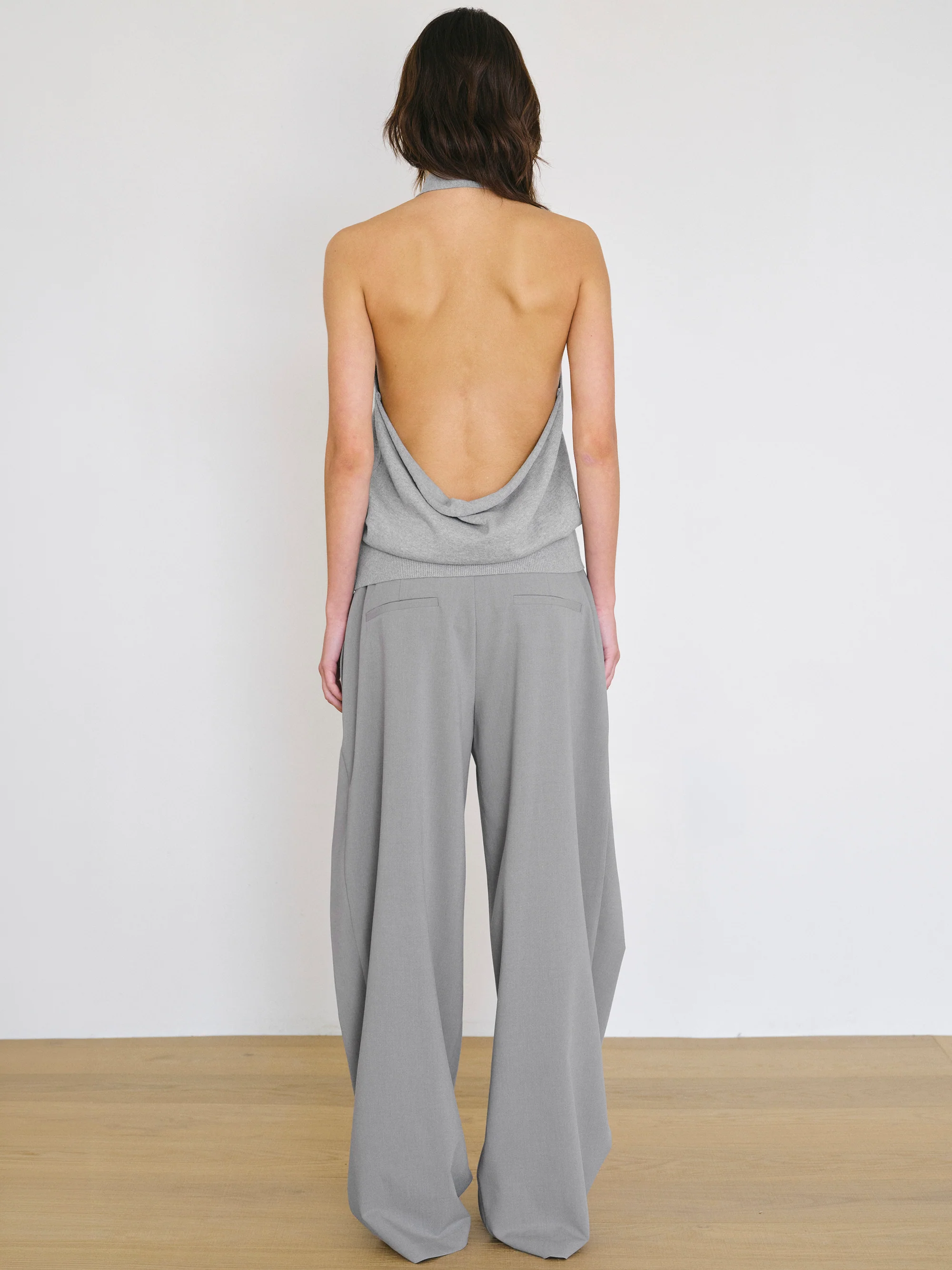 Foldover Wide-Leg Trousers, Grey - Image 4