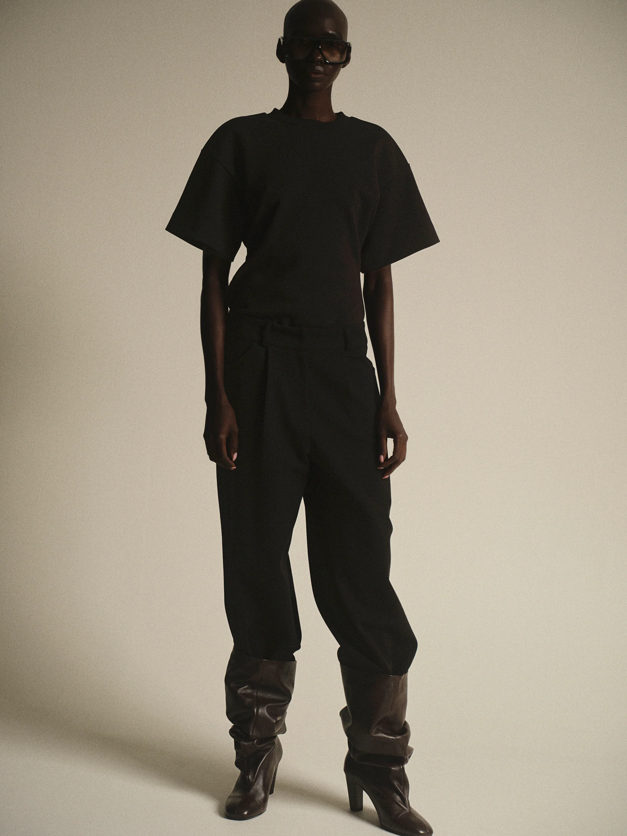 French Terry Pleat Pants, Black - Image 2