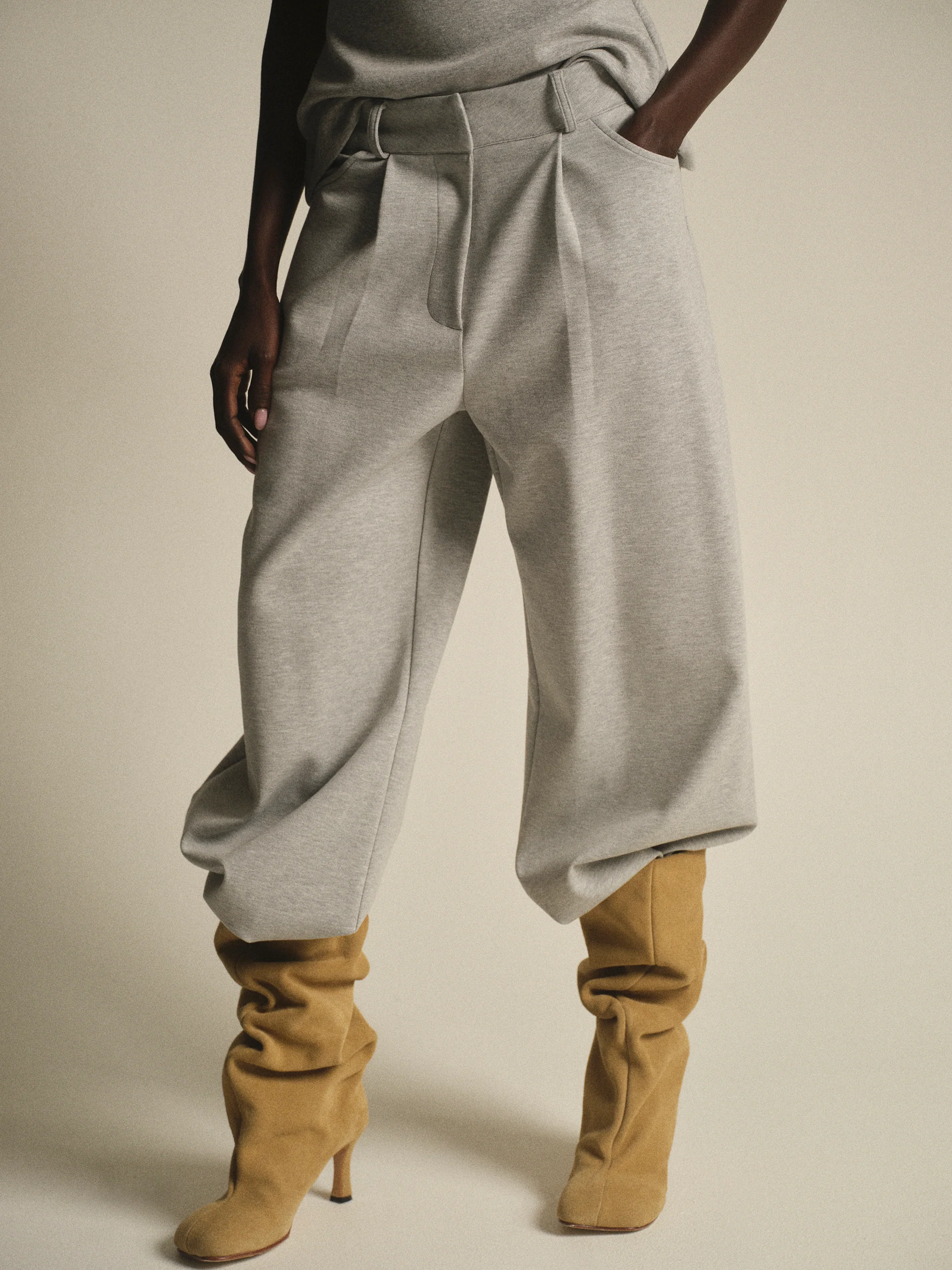 French Terry Pleat Pants, Grey