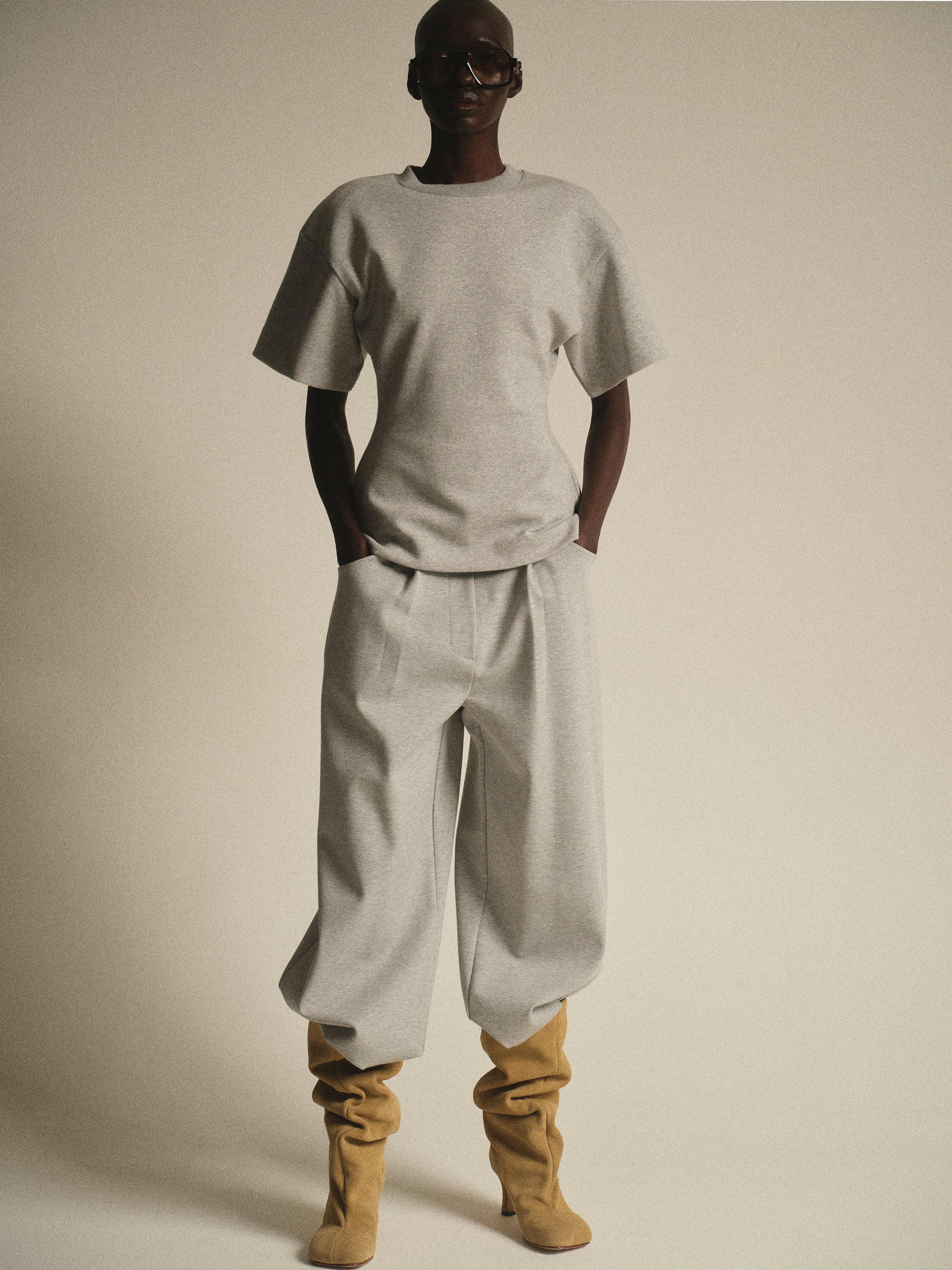 French Terry Pleat Pants, Grey - Image 2