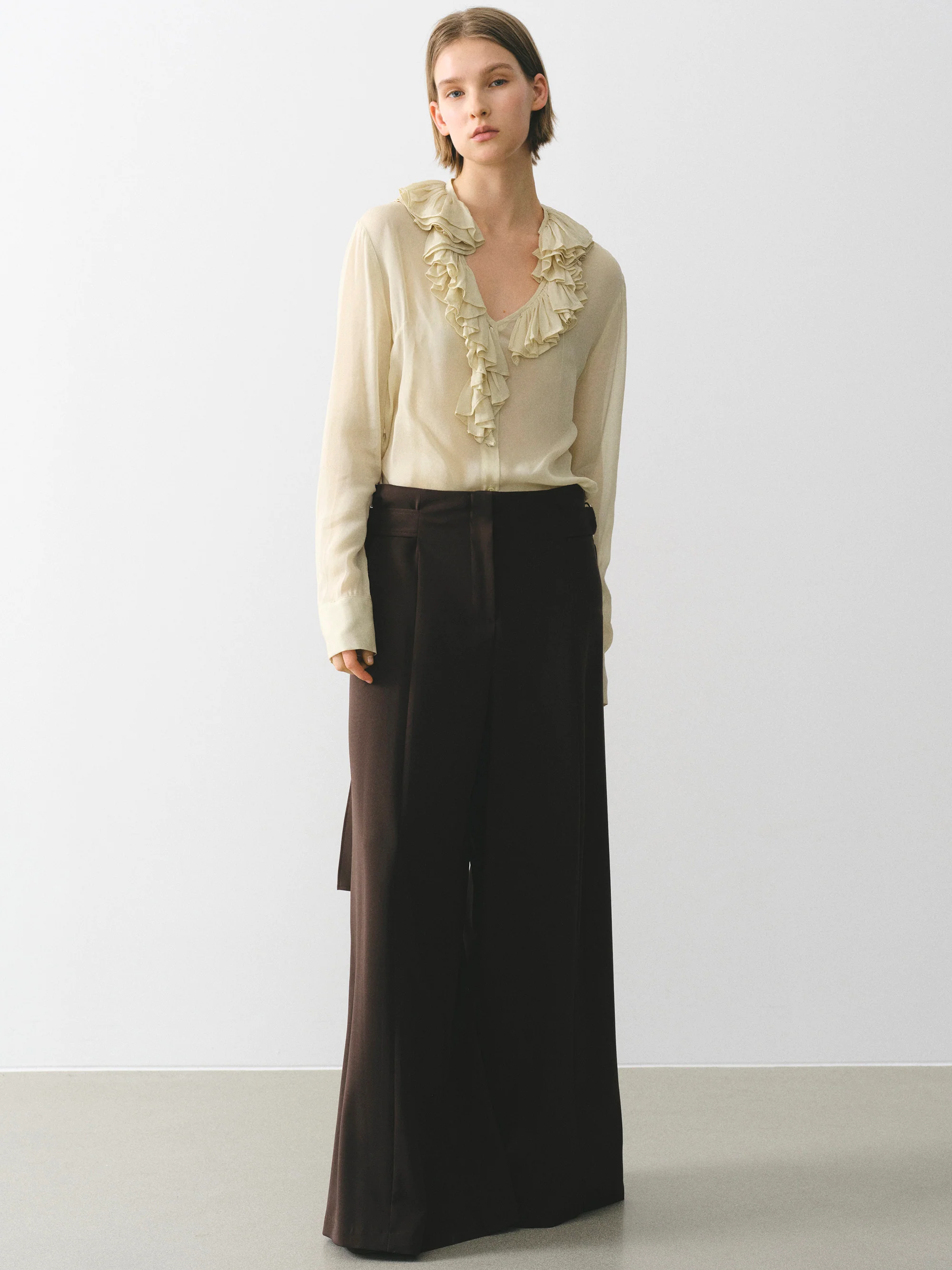 Frill-Collar Blouse, Beige - Image 4
