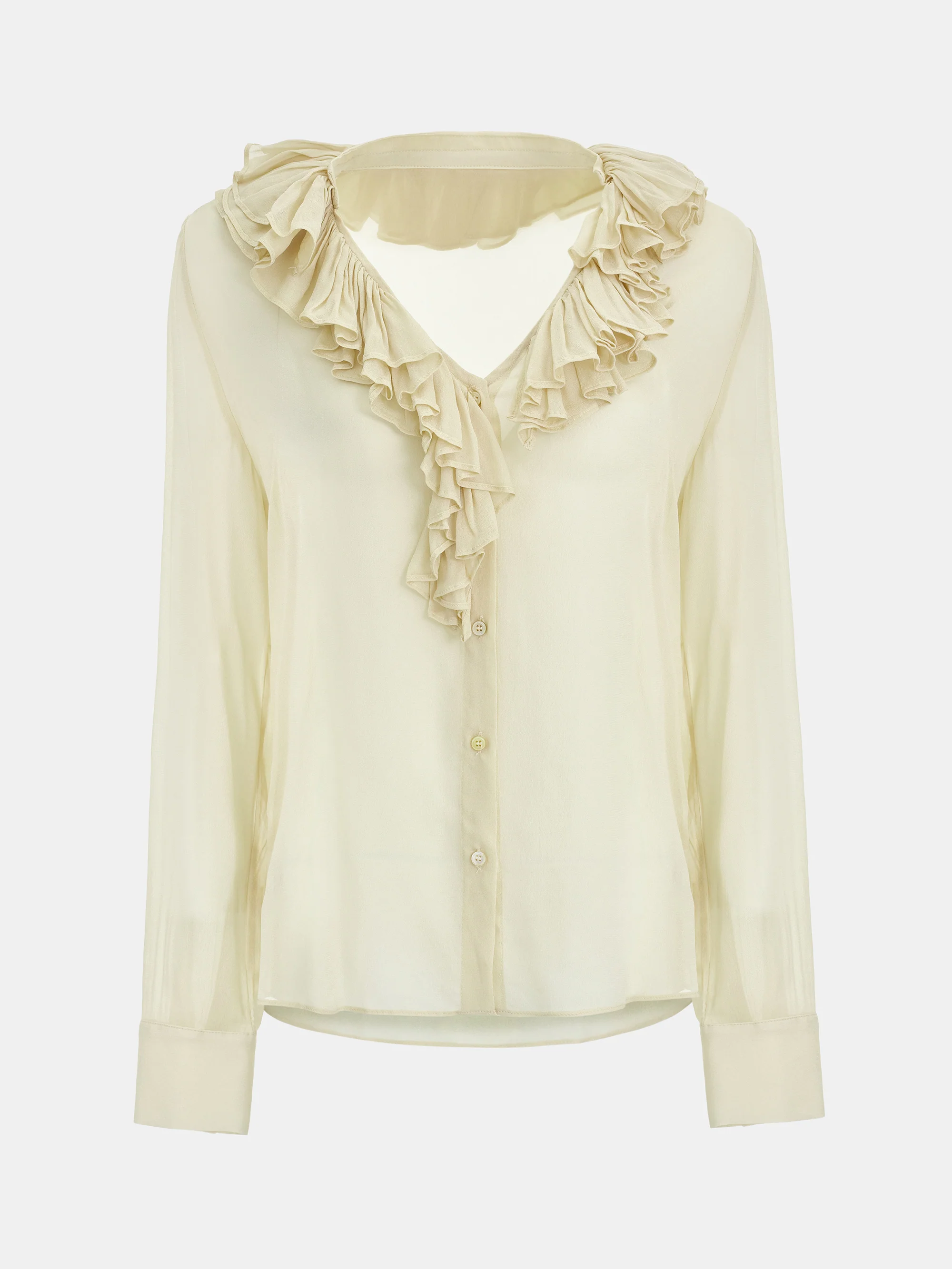 Frill-Collar Blouse, Beige - Image 7