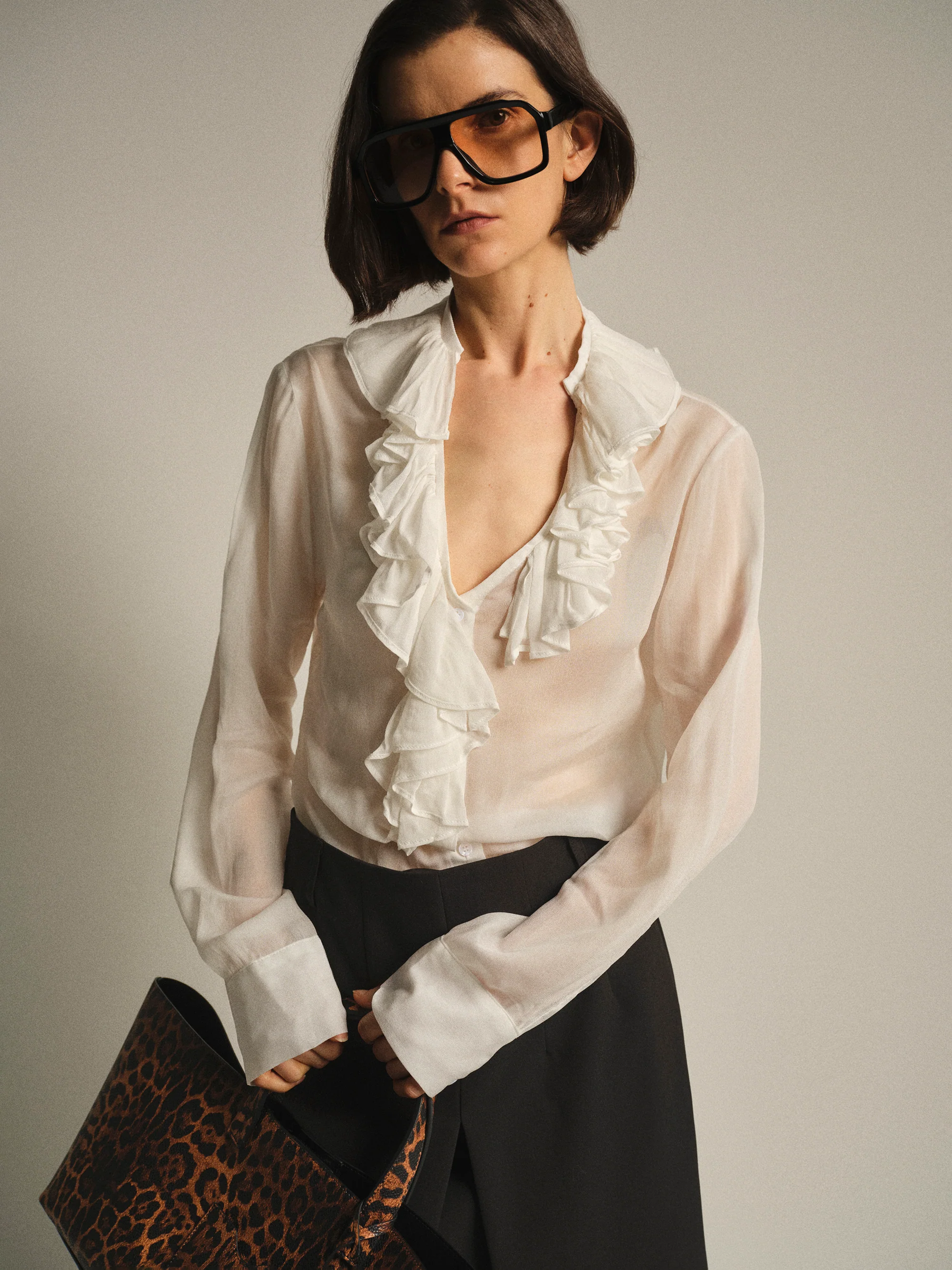 Frill-Collar Blouse, Ivory