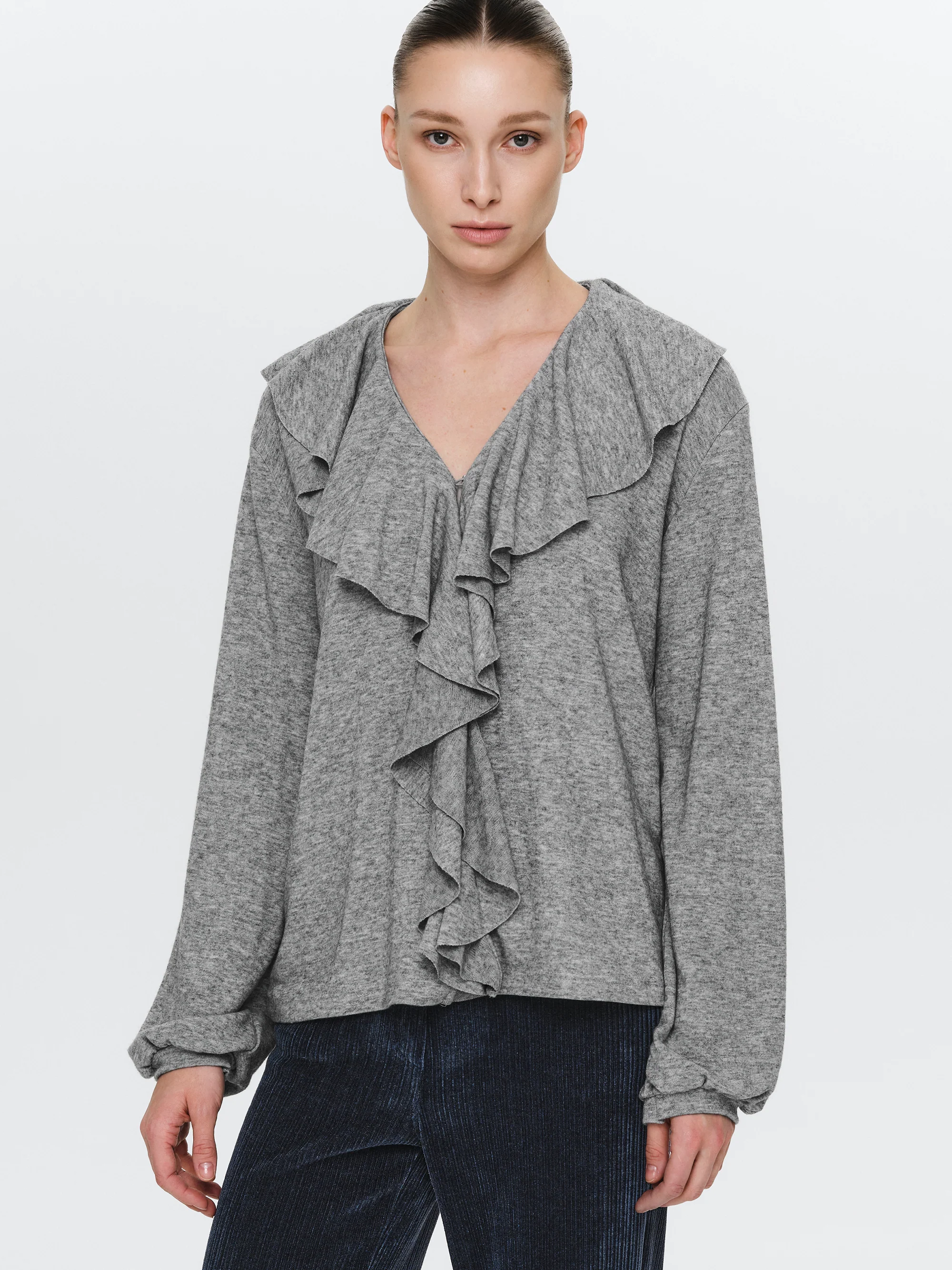 Frill-Collar Top, Grey
