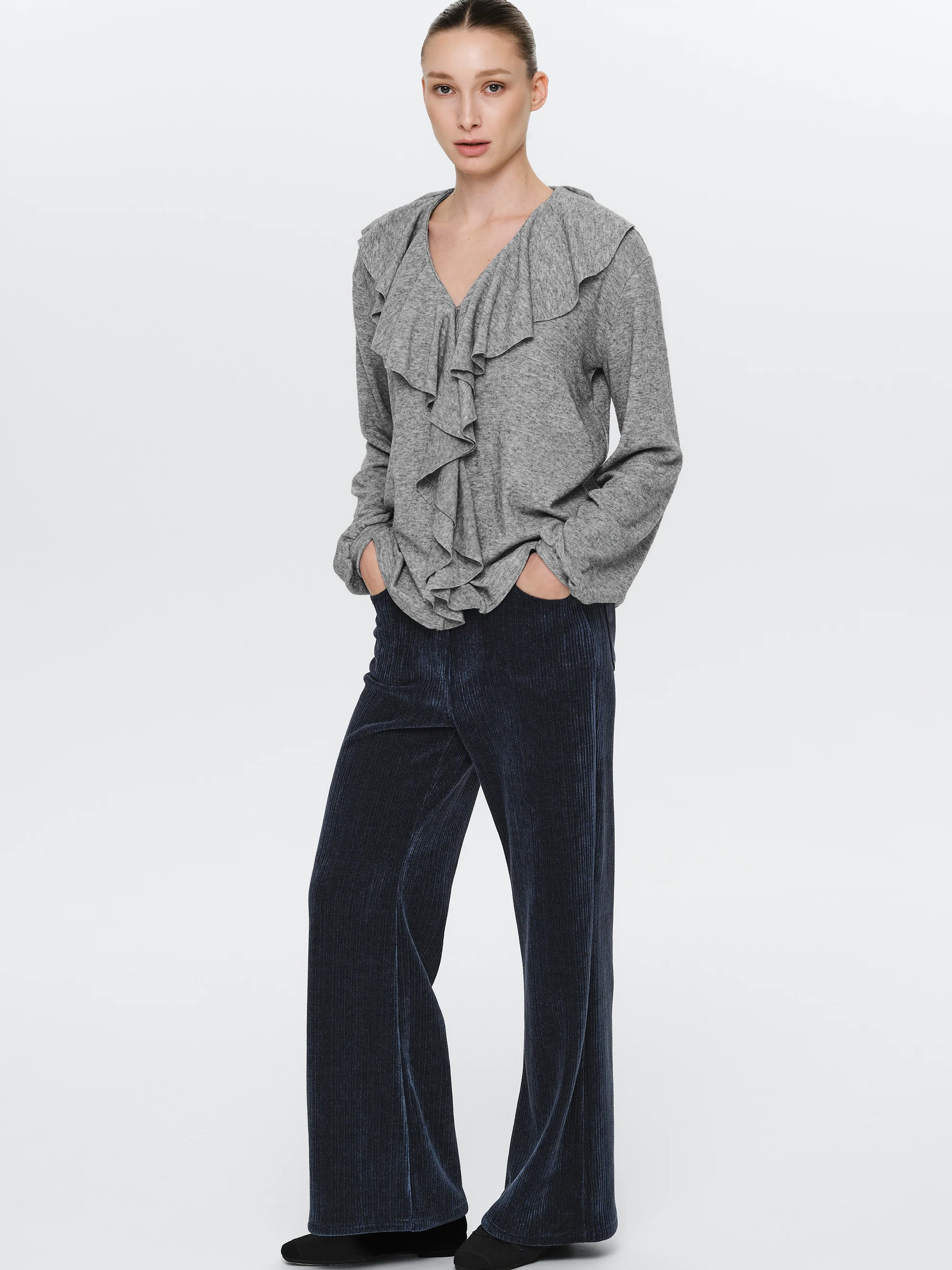 Frill-Collar Top, Grey - Image 2