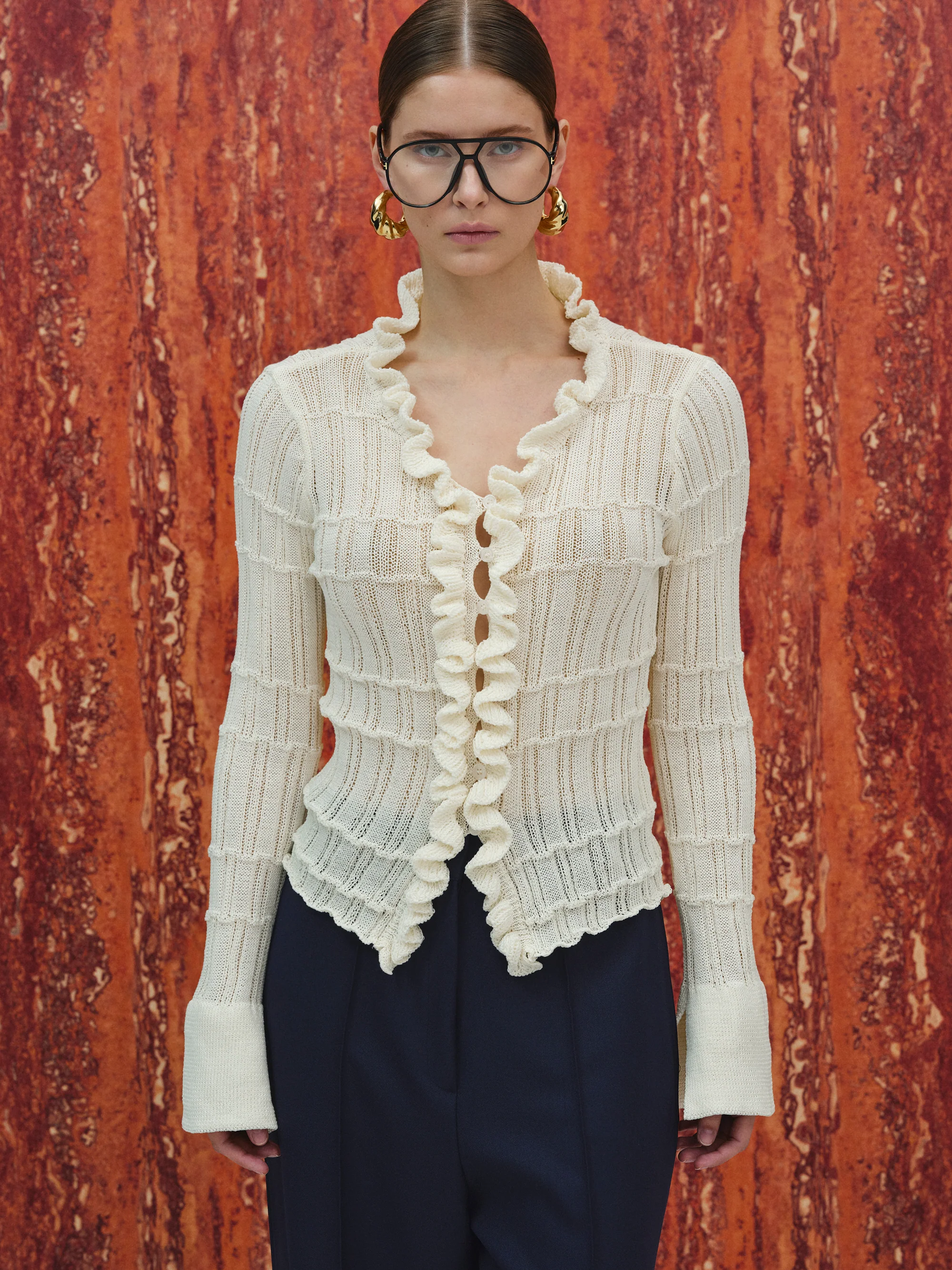 Frilled Knit Cardigan, Ivory - Image 4