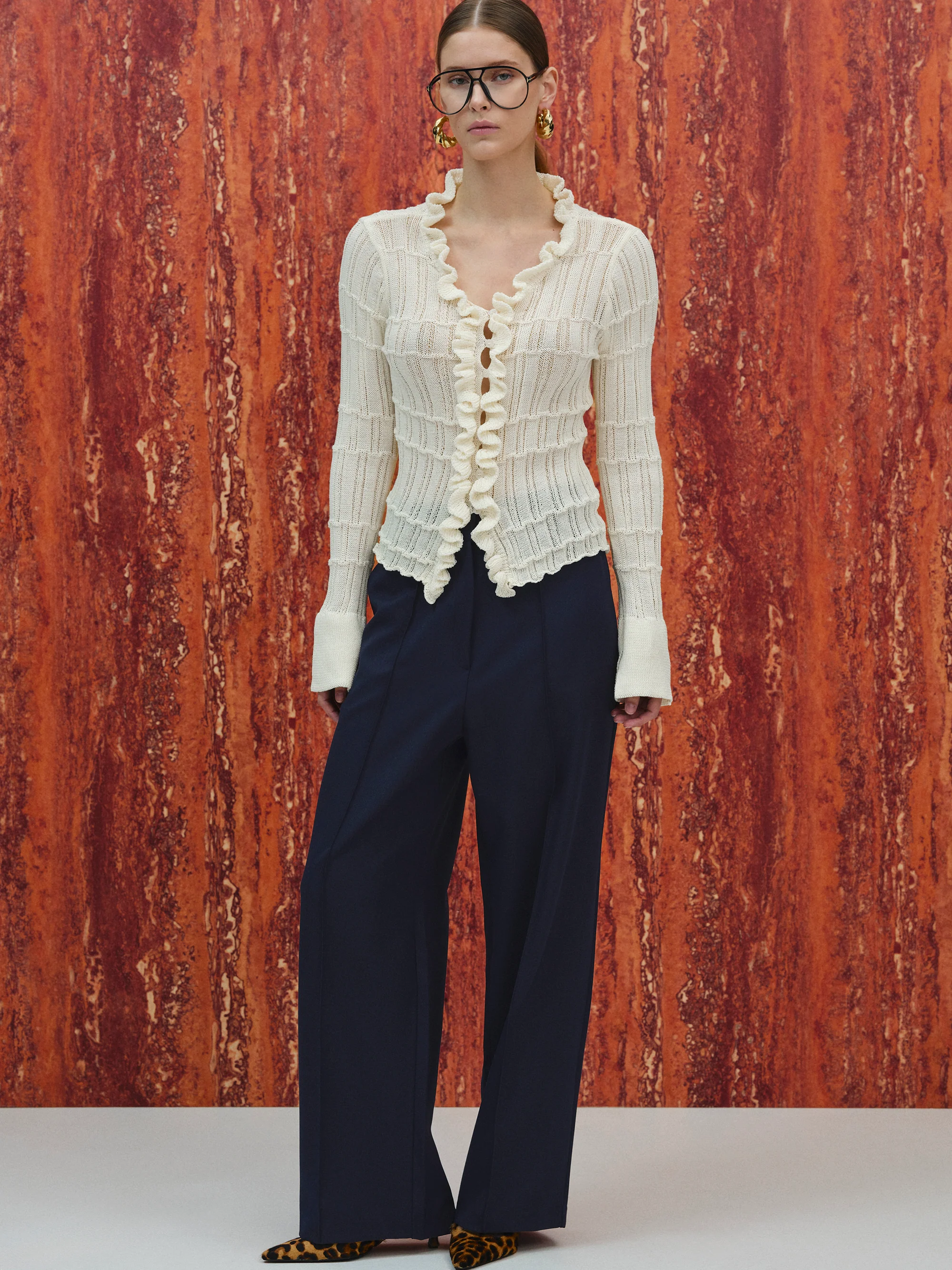 Frilled Knit Cardigan, Ivory - Image 5