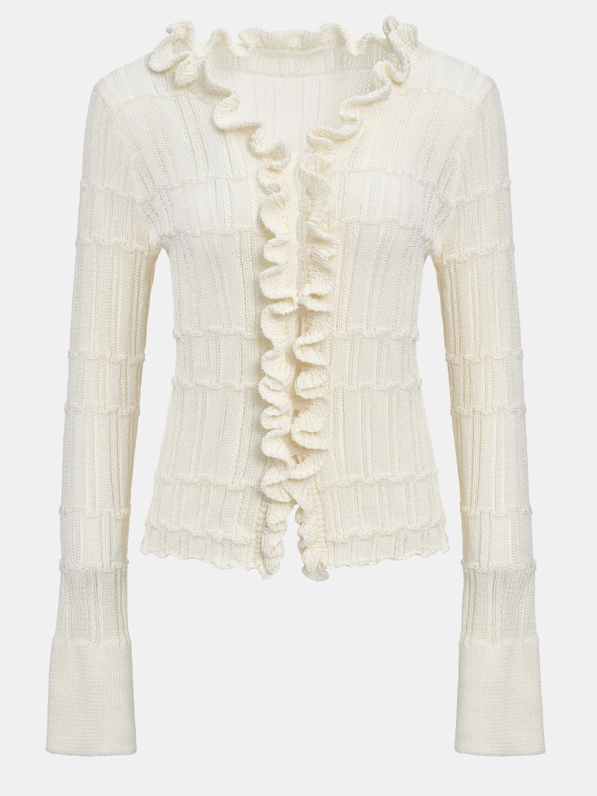 Frilled Knit Cardigan, Ivory - Image 7